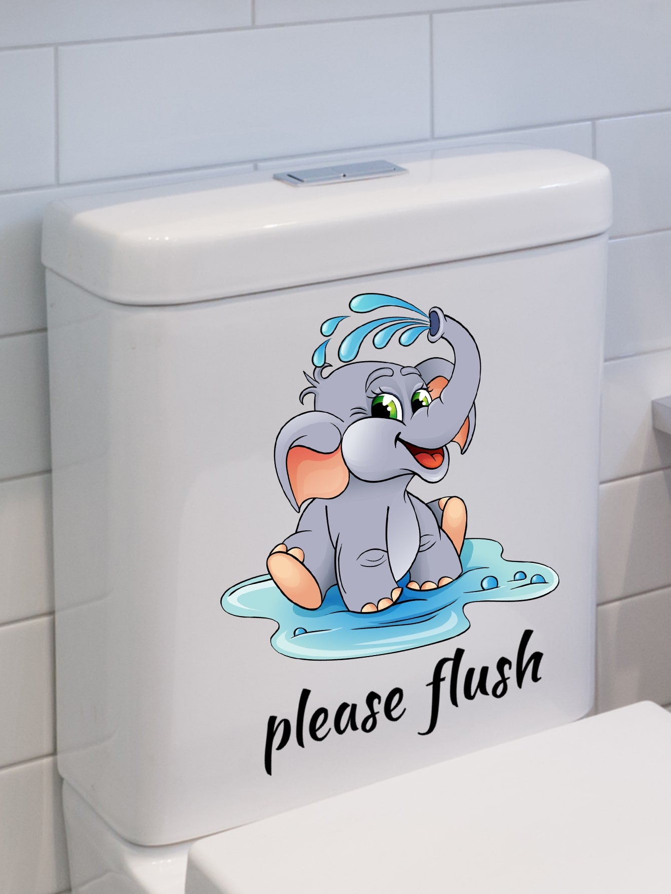 art- 1pc Cartoon Elephant Design Toilet Sticker, Decorative Toilet Lid Cover Sticker For Living Room, Bedroom