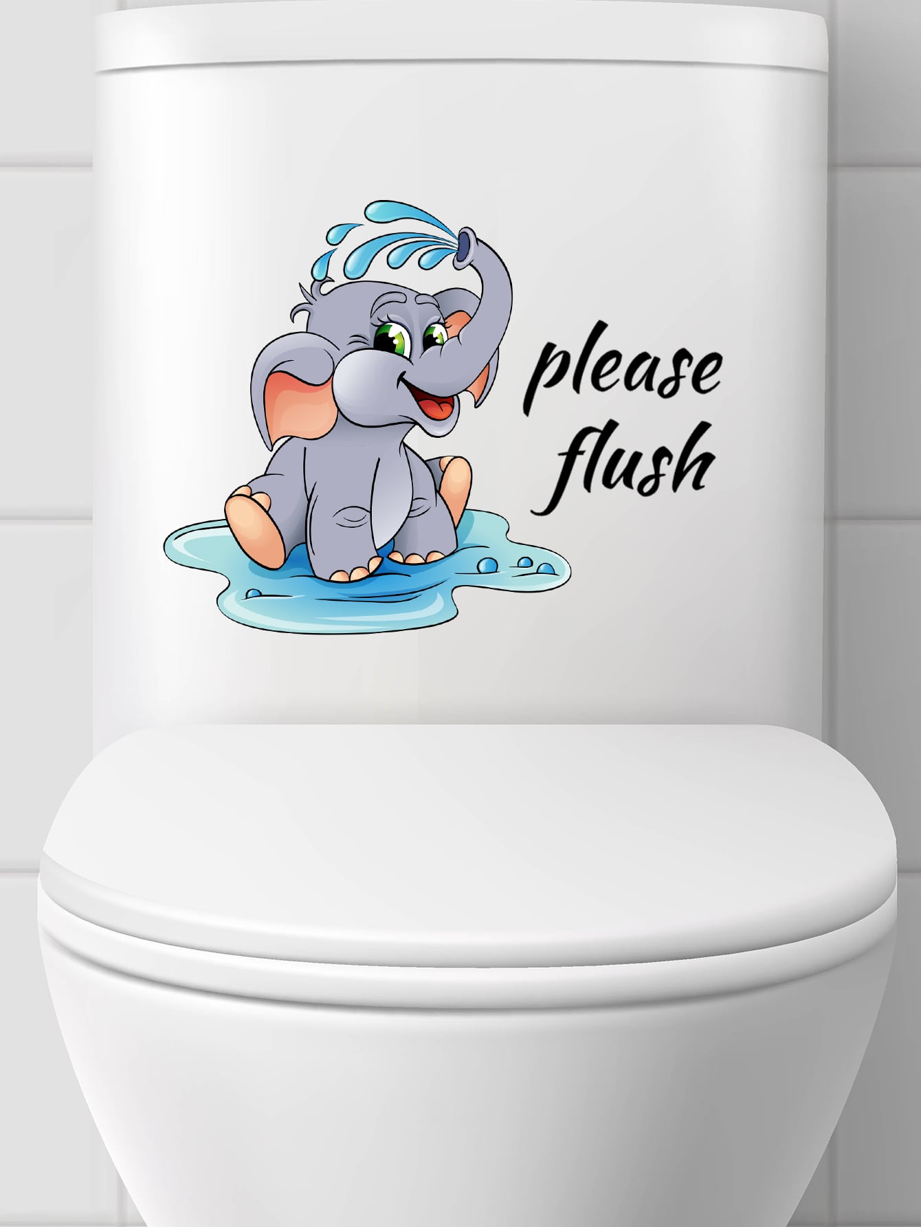 art- 1pc Cartoon Elephant Design Toilet Sticker, Decorative Toilet Lid Cover Sticker For Living Room, Bedroom