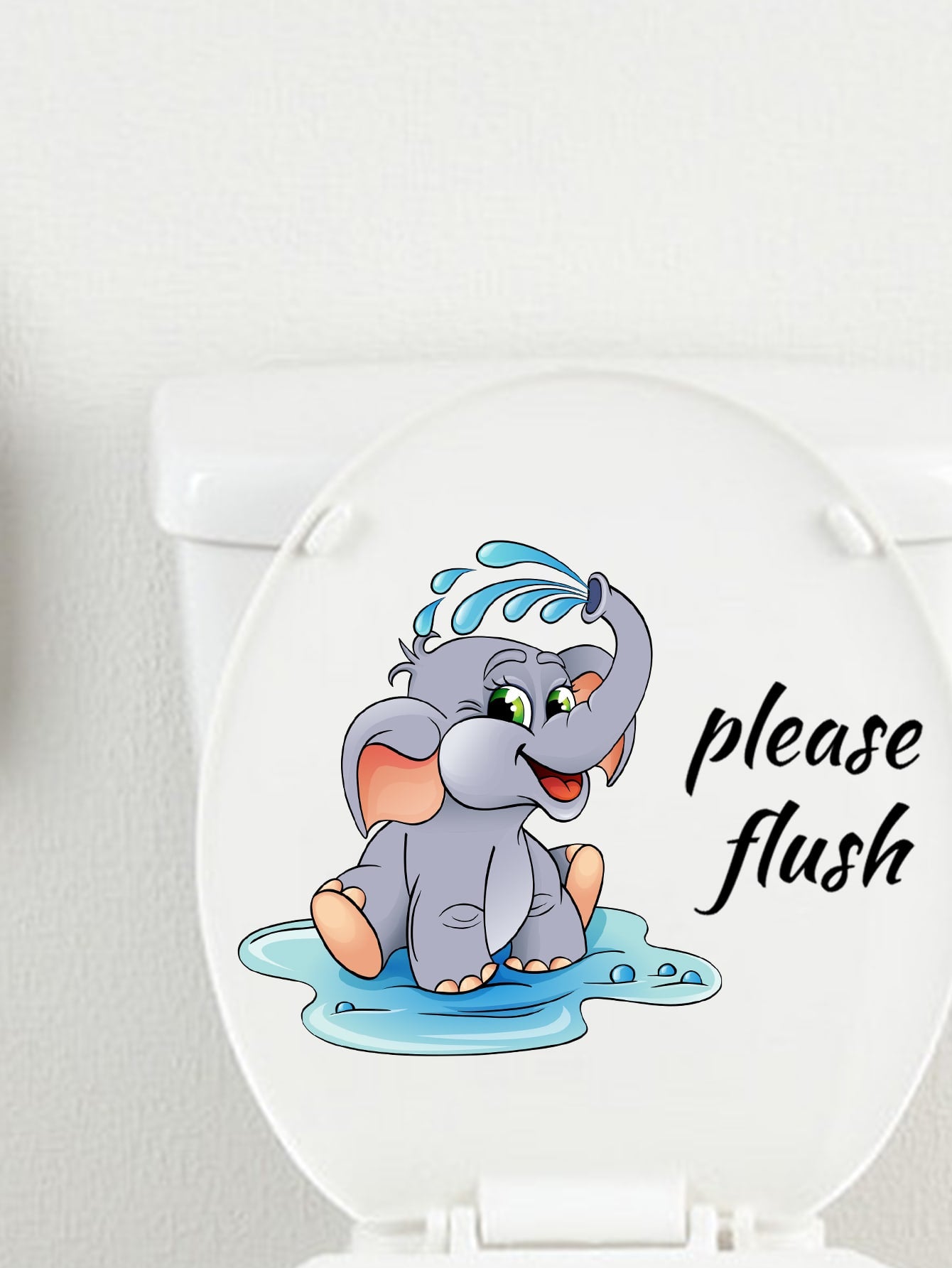 art- 1pc Cartoon Elephant Design Toilet Sticker, Decorative Toilet Lid Cover Sticker For Living Room, Bedroom