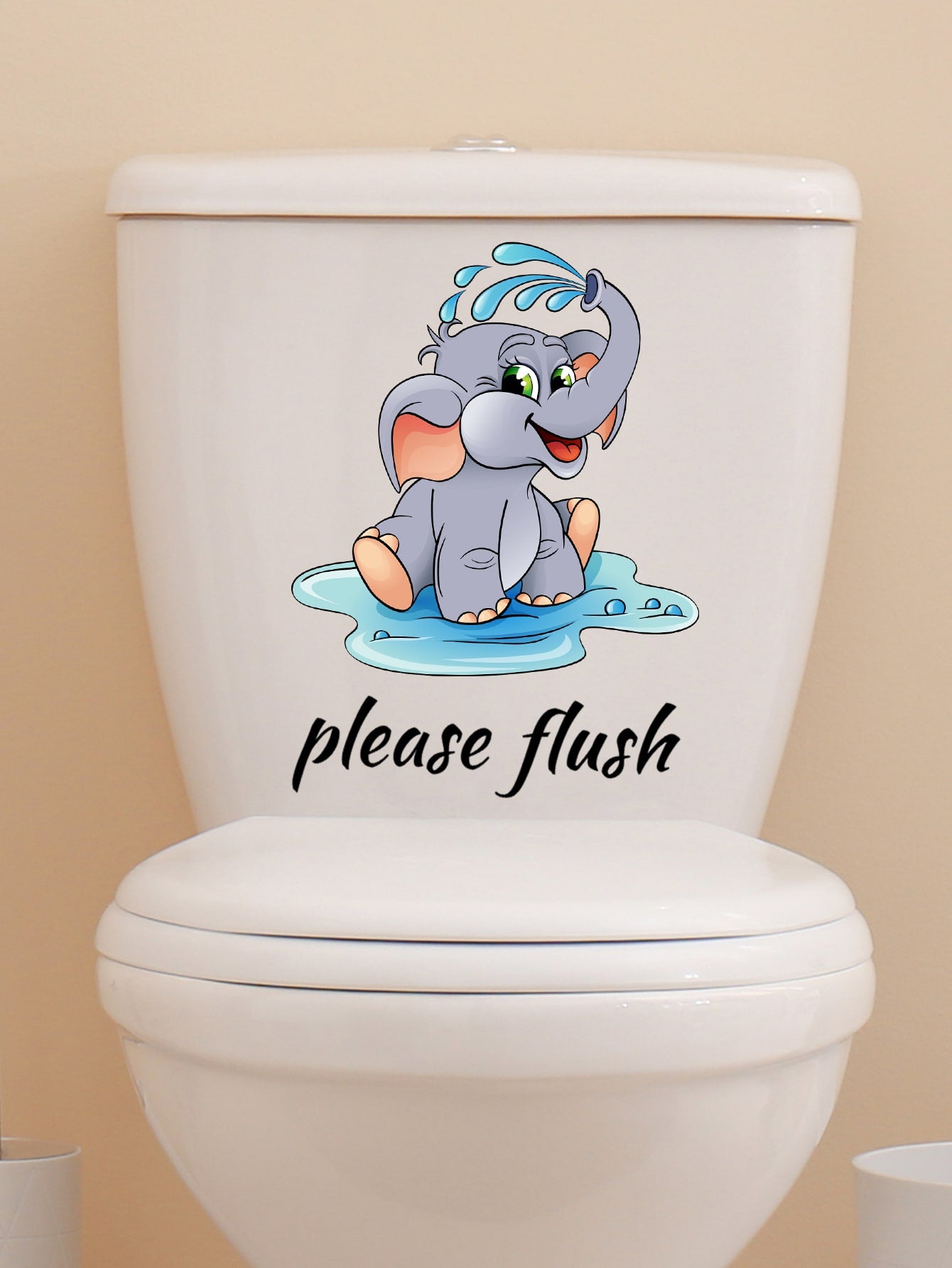 art- 1pc Cartoon Elephant Design Toilet Sticker, Decorative Toilet Lid Cover Sticker For Living Room, Bedroom