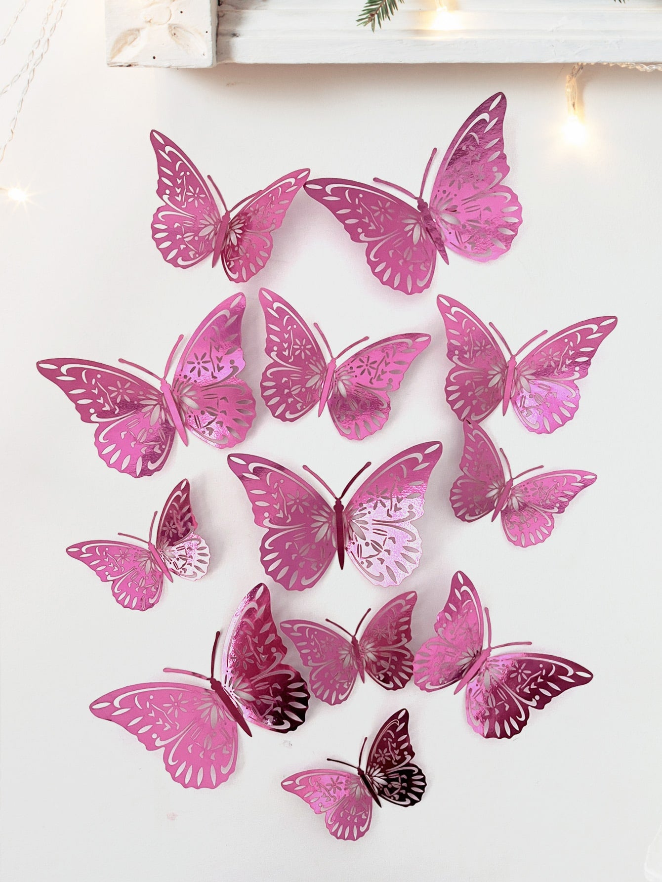 art- 12pcs 3D Butterfly Wall Sticker, Purple Hollow PVC Butterfly Sticker For Home Decor