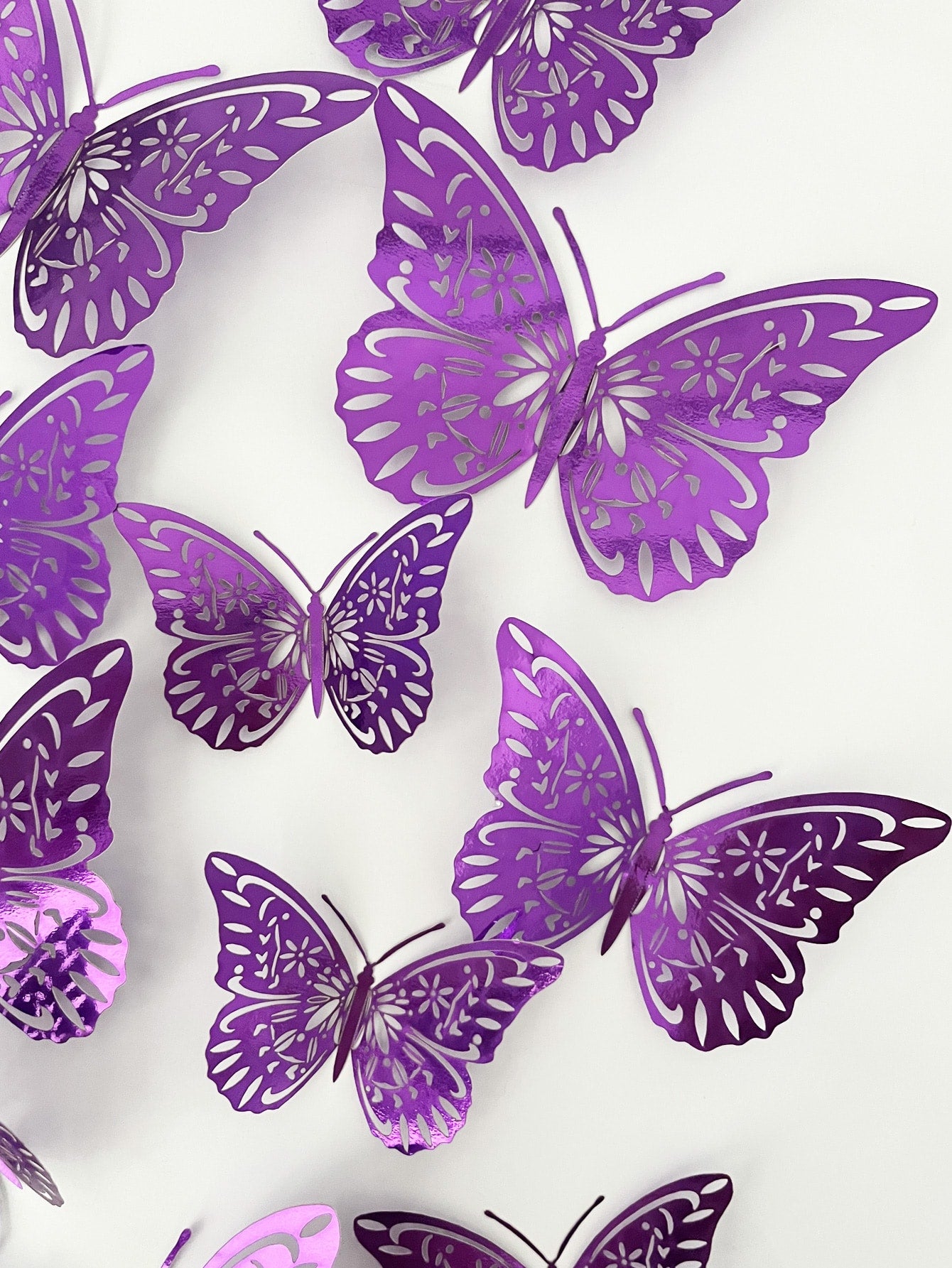 art- 12pcs 3D Butterfly Wall Sticker, Purple Hollow PVC Butterfly Sticker For Home Decor