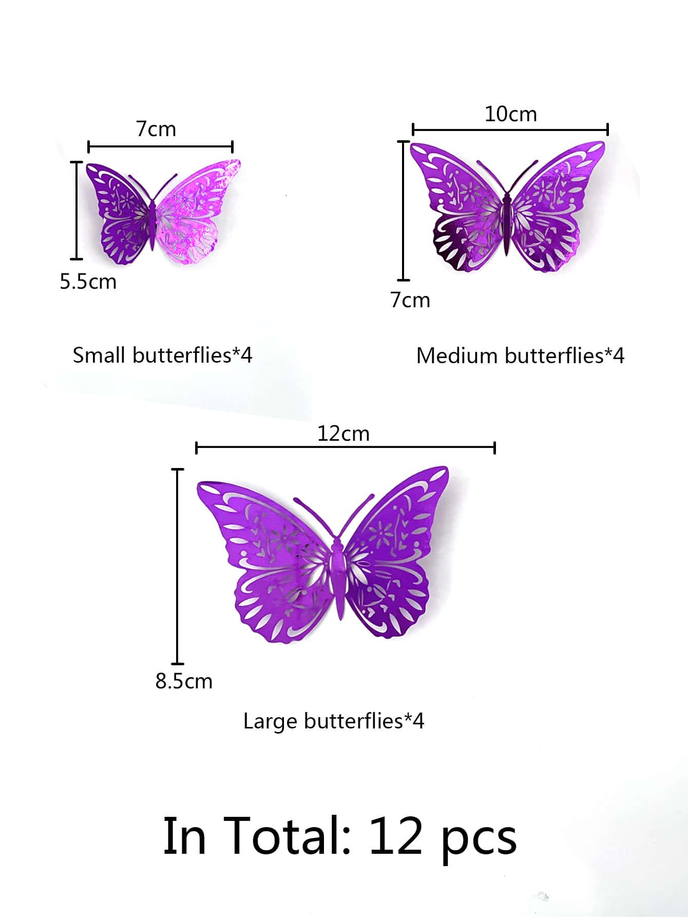 art- 12pcs 3D Butterfly Wall Sticker, Purple Hollow PVC Butterfly Sticker For Home Decor