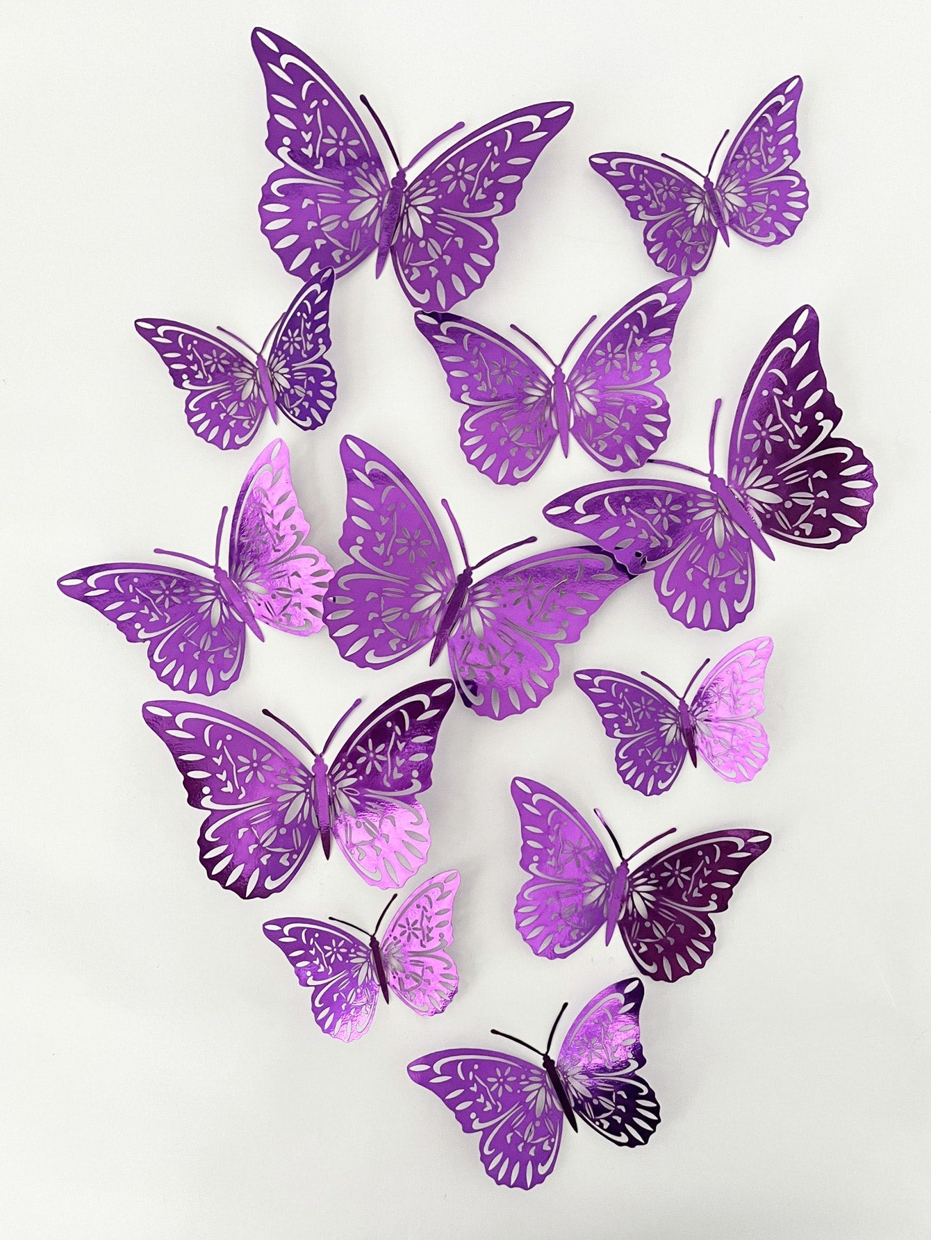 art- 12pcs 3D Butterfly Wall Sticker, Purple Hollow PVC Butterfly Sticker For Home Decor