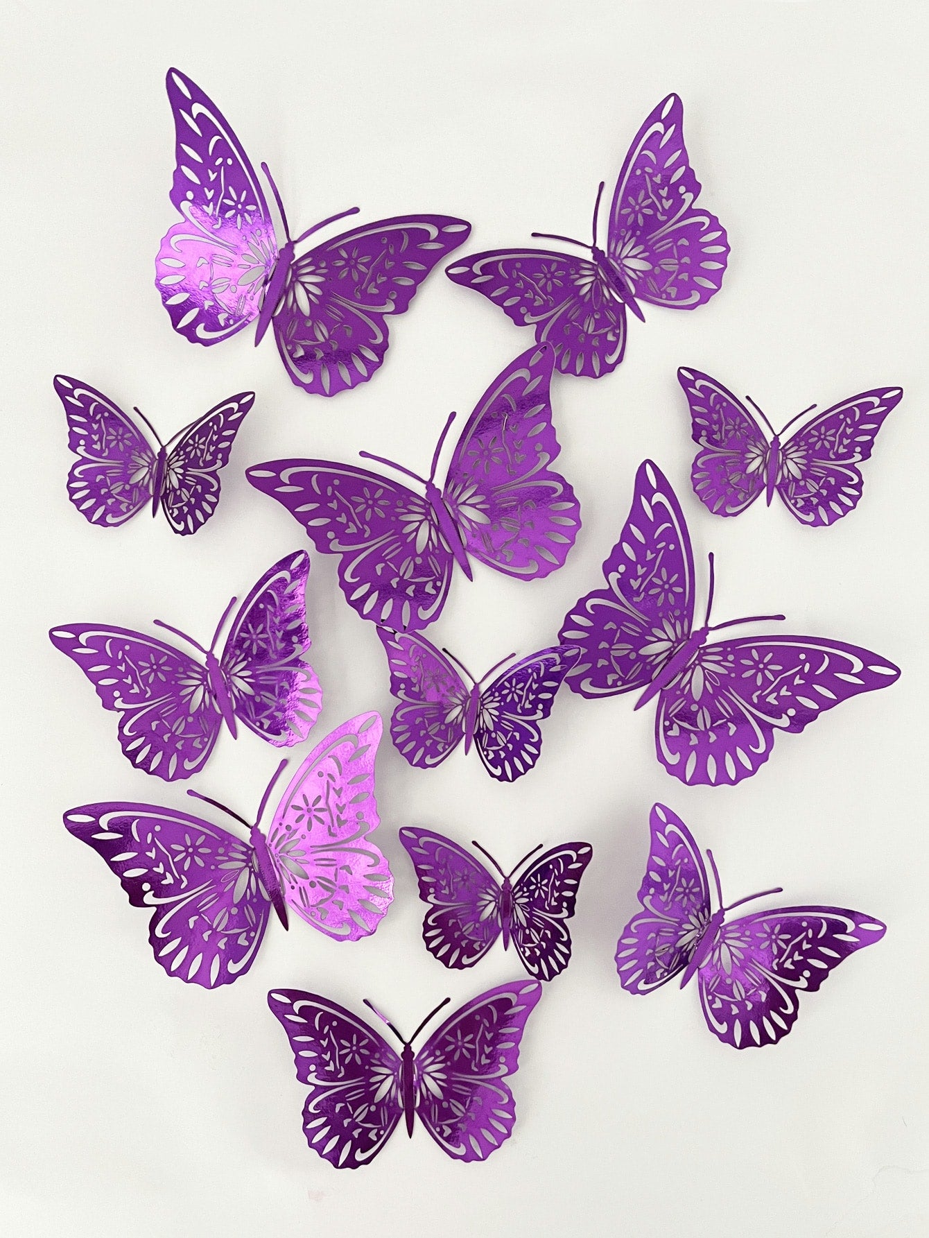 art- 12pcs 3D Butterfly Wall Sticker, Purple Hollow PVC Butterfly Sticker For Home Decor