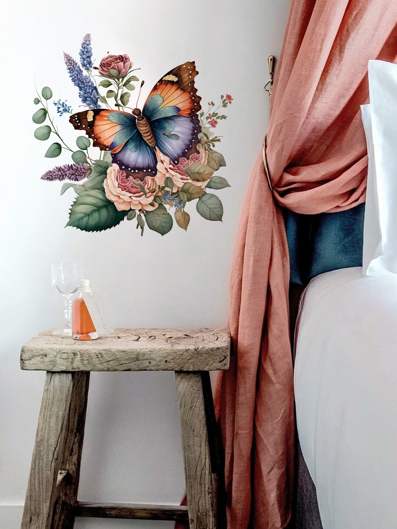 art- 1pc Self-adhesive Pvc Wall Sticker For Room/living Room Wall Decoration, Featuring Butterfly & Flower Pattern