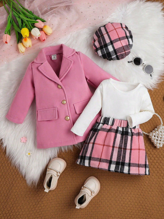 1- Baby Girls 3-Piece Autumn/Winter Outfit, 2023 New Fashion Children's Suit - Skirt, Academic Style JK Uniform, Princess Dress, For Christmas - Smartify4u