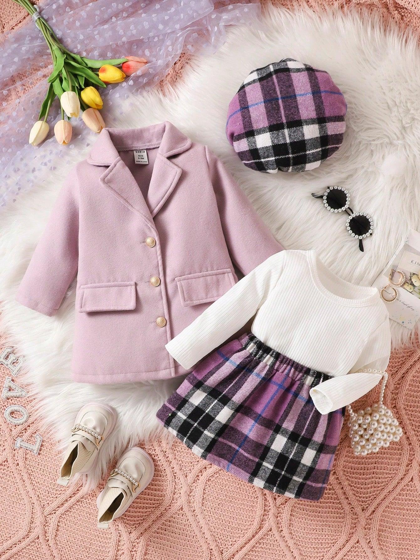 1- Baby Girls 3-Piece Autumn/Winter Outfit, 2023 New Fashion Children's Suit - Skirt, Academic Style JK Uniform, Princess Dress, For Christmas - Smartify4u