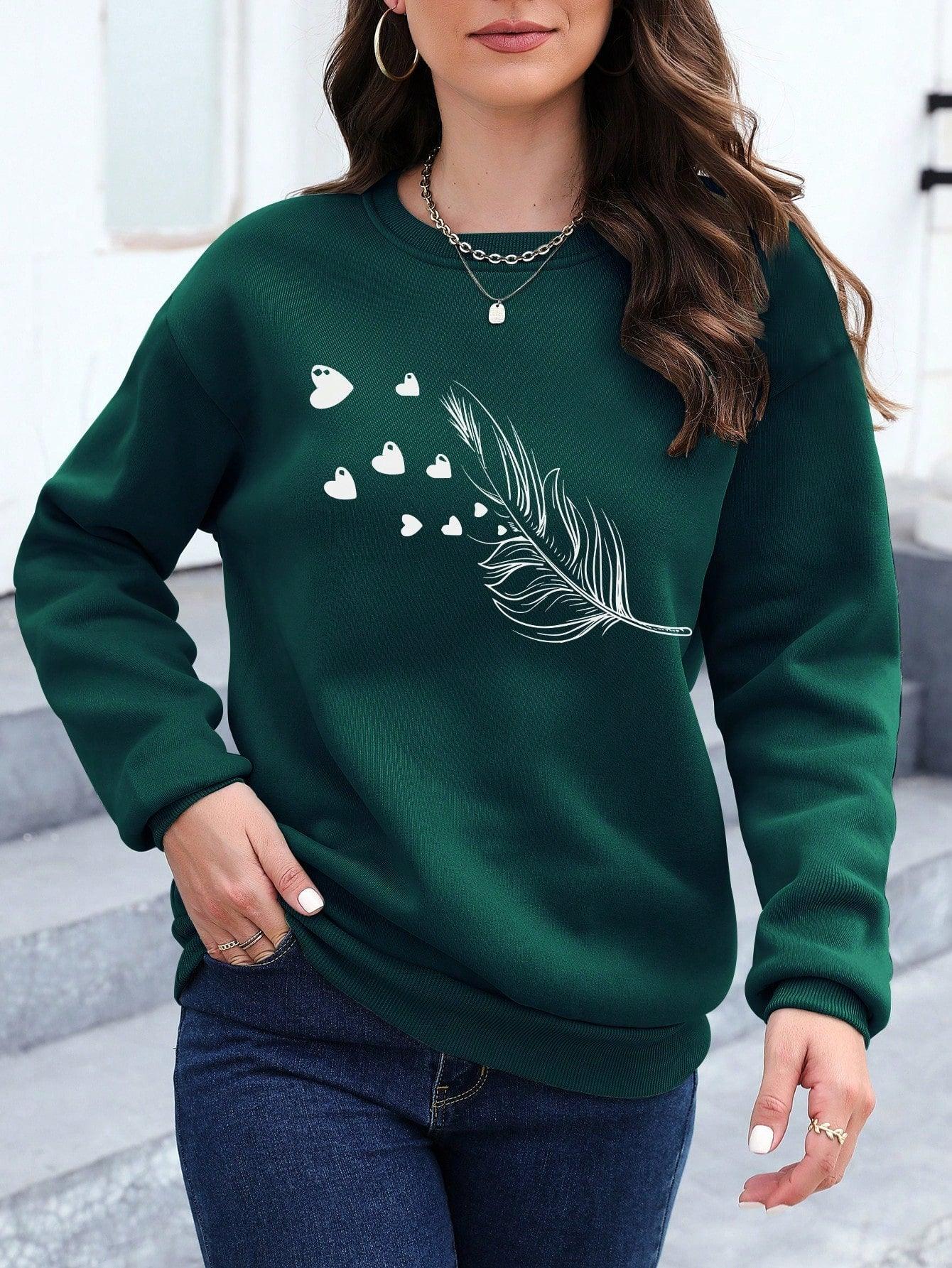 S- Essnce Women's Tree Leaf & Heart Patterned Casual Pullover Long Sleeve Sweatshirt - Smartify4u