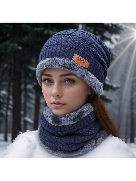 S- 2-piece women's solid color winter hat and scarf set, featuring a soft, comfortable, windproof design ideal for cycling. The breathable, brimless hat provides warmth and protection for outdoor travel - Smartify4u