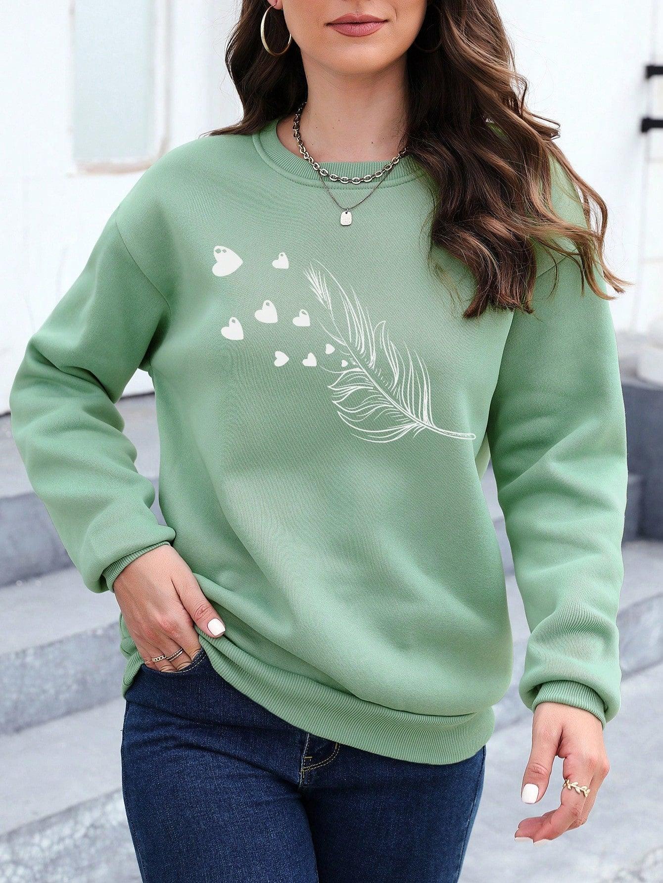 S- Essnce Women's Tree Leaf & Heart Patterned Casual Pullover Long Sleeve Sweatshirt - Smartify4u