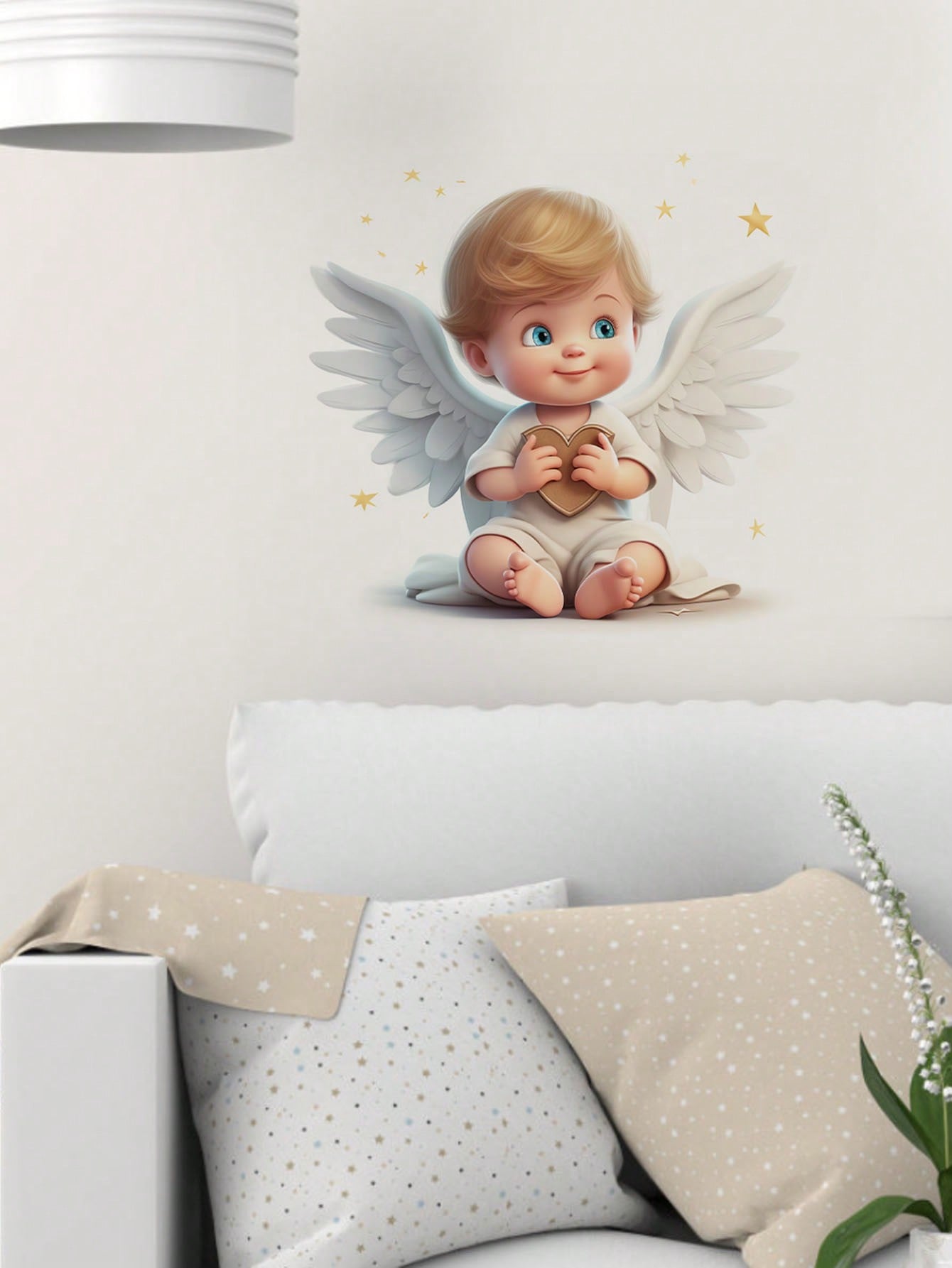 art- 1pc Cartoon Wing & Star Boy Wall Sticker For Bedroom Living Room Home Wall Decoration, Self-Adhesive