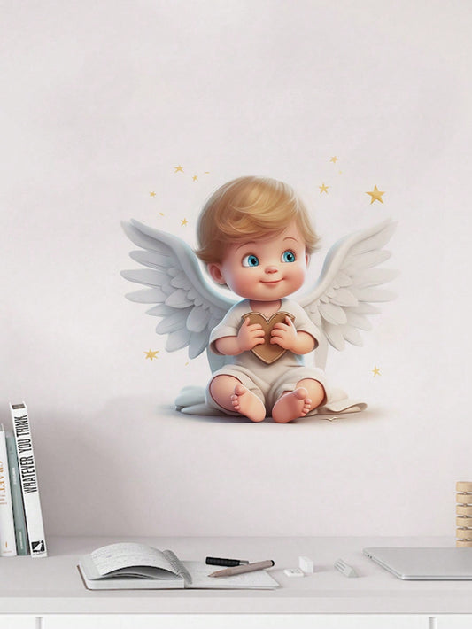 art- 1pc Cartoon Wing & Star Boy Wall Sticker For Bedroom Living Room Home Wall Decoration, Self-Adhesive