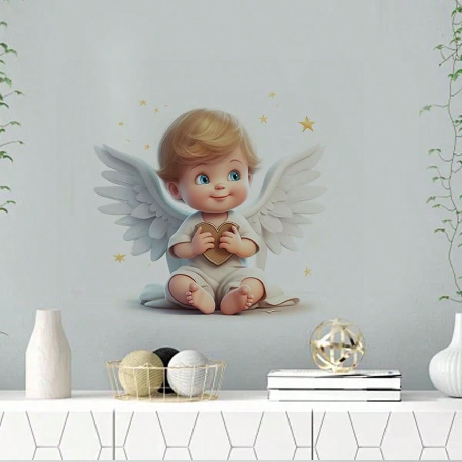 art- 1pc Cartoon Wing & Star Boy Wall Sticker For Bedroom Living Room Home Wall Decoration, Self-Adhesive