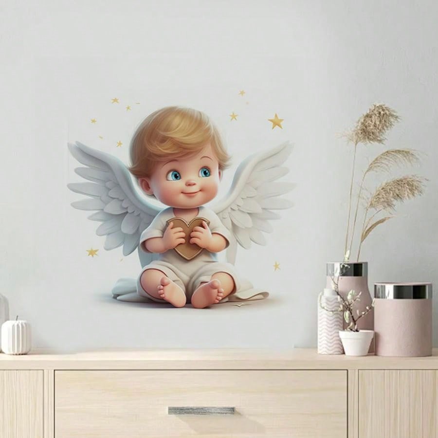 art- 1pc Cartoon Wing & Star Boy Wall Sticker For Bedroom Living Room Home Wall Decoration, Self-Adhesive