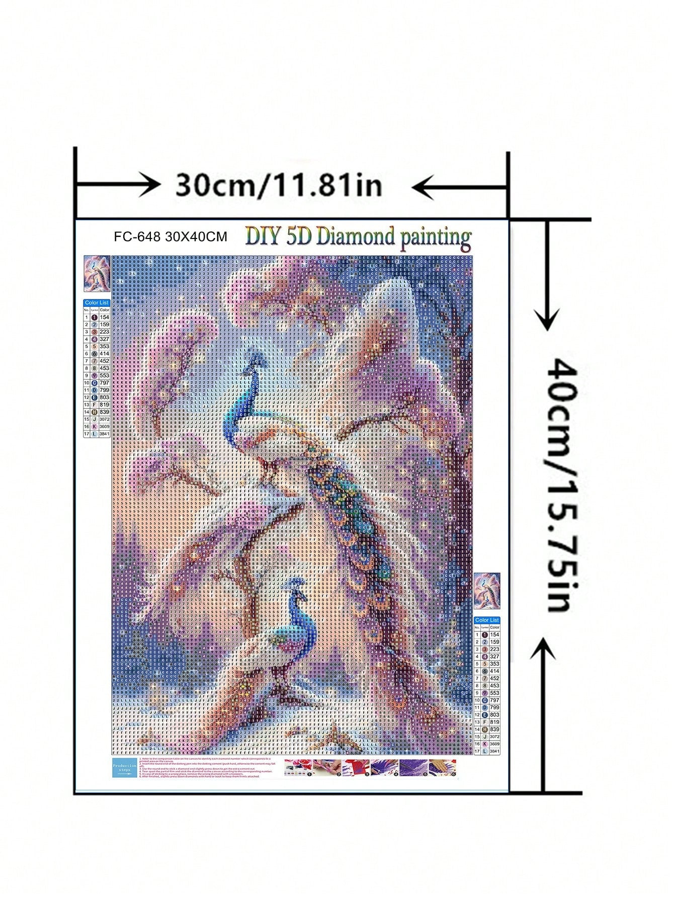 art- Diamond Painting - Magic Cube Diamond - Full Drill, 1 Set, 30*40cm, Animal Peacock Design