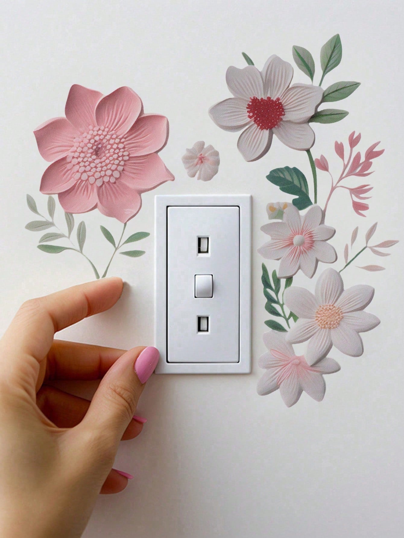 art- 1pc INS Style Flower Switch Sticker, Self-Adhesive Wall Decal For Living Room Entrance Home Decoration