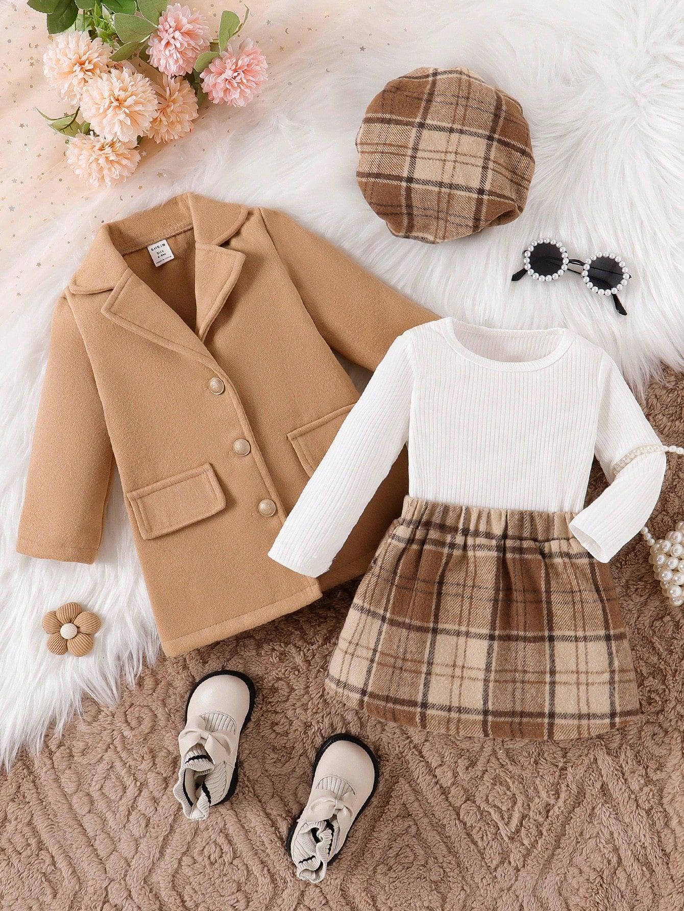 1- Baby Girls 3-Piece Autumn/Winter Outfit, 2023 New Fashion Children's Suit - Skirt, Academic Style JK Uniform, Princess Dress, For Christmas - Smartify4u