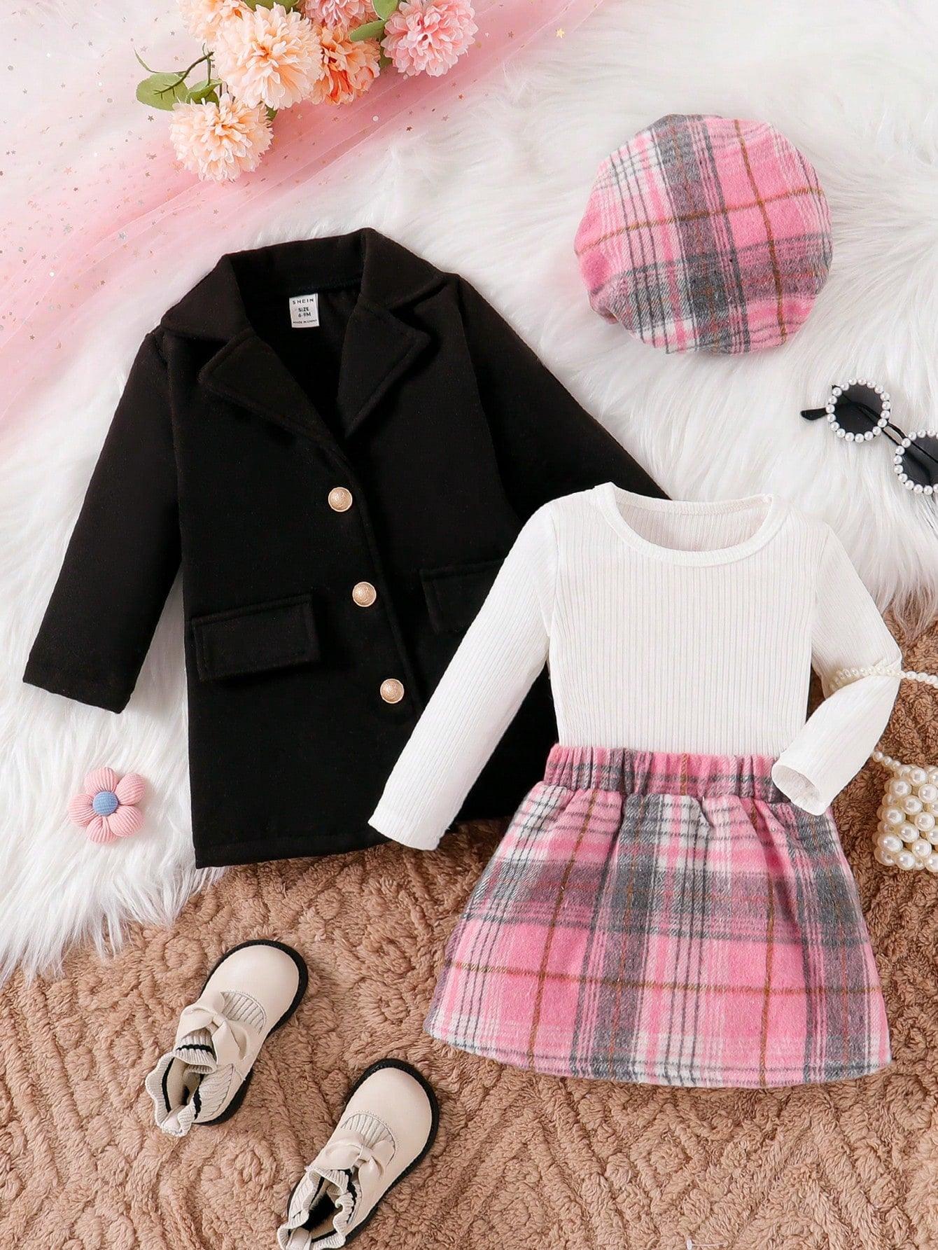 1- Baby Girls 3-Piece Autumn/Winter Outfit, 2023 New Fashion Children's Suit - Skirt, Academic Style JK Uniform, Princess Dress, For Christmas - Smartify4u