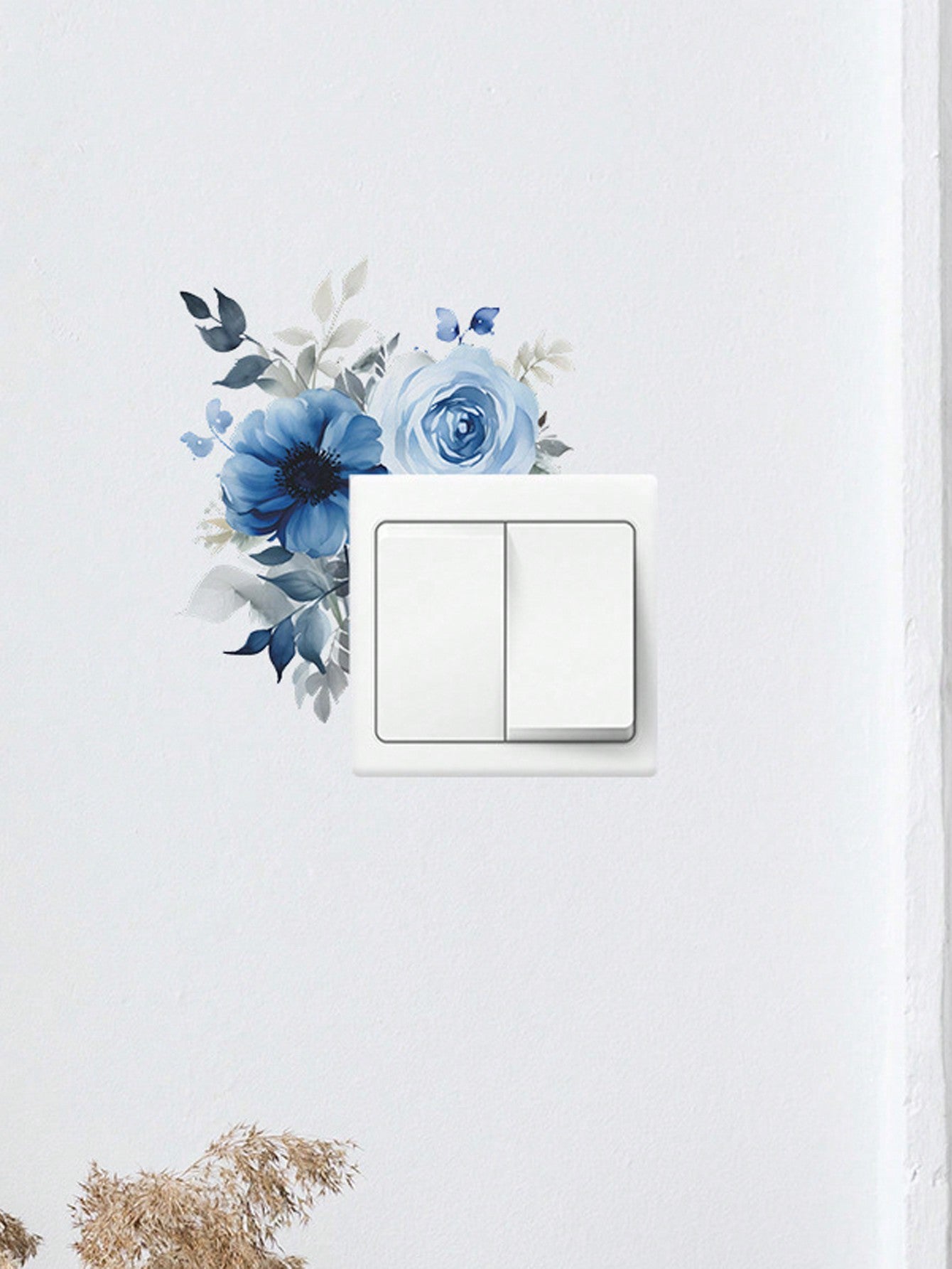 art- 1pc INS Style Flower Switch Sticker, Self-Adhesive Wall Decal For Living Room Entrance Home Decoration