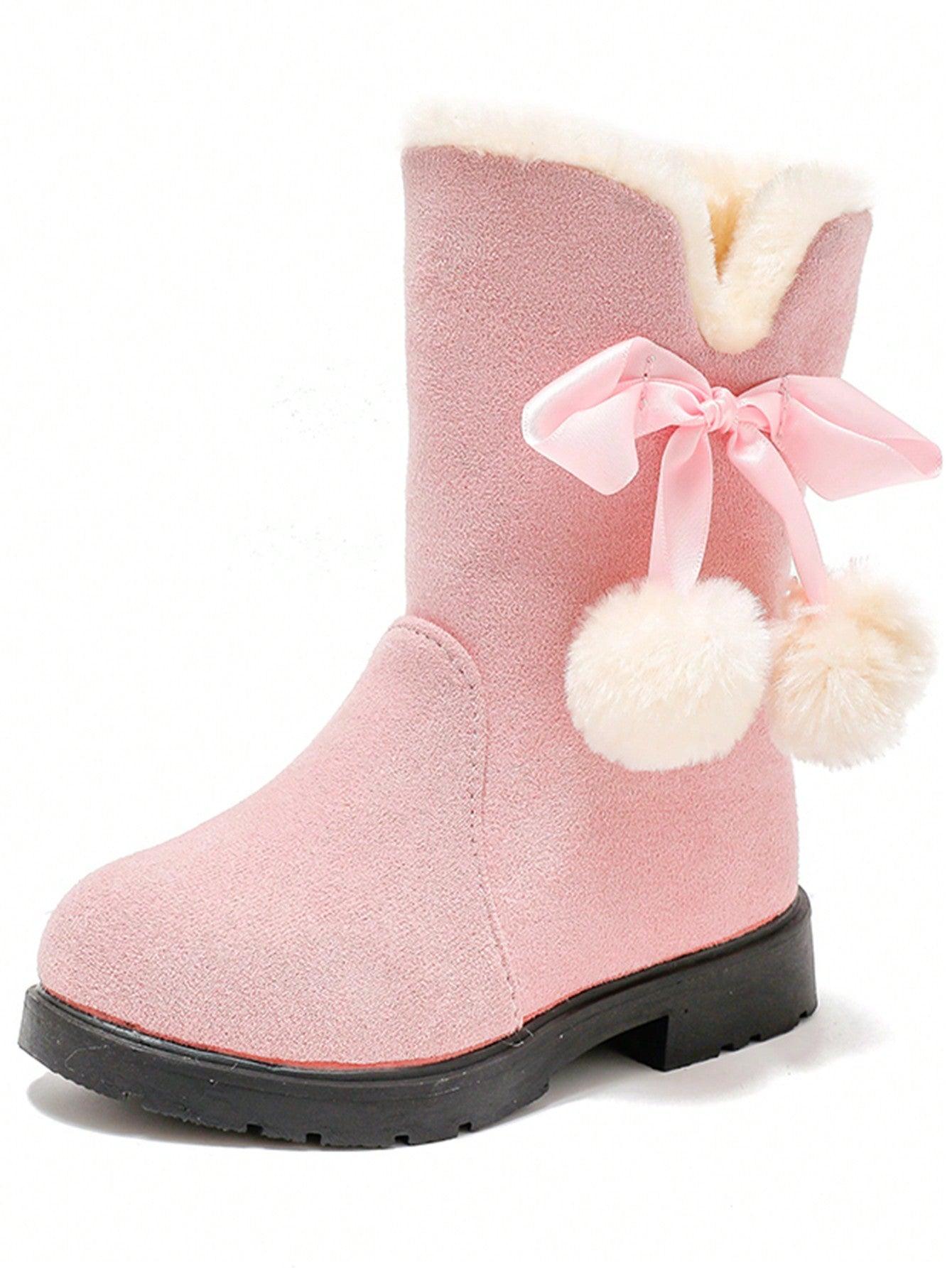 1- Girls Winter Boots Princess Snow Boots New Fashion Bow High-Top Boots Mid-Calf Thick Warm Snow Boots For Christmas, Red Color, Suitable For Little Girls - Smartify4u