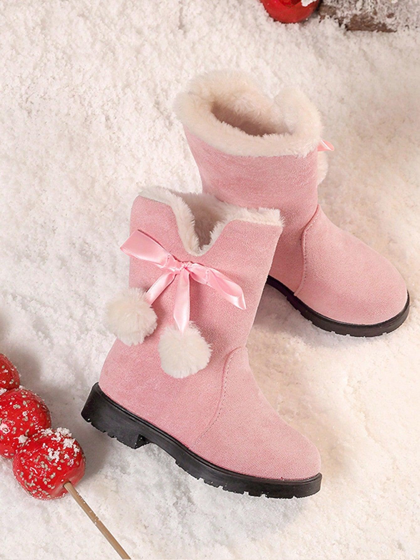 1- Girls Winter Boots Princess Snow Boots New Fashion Bow High-Top Boots Mid-Calf Thick Warm Snow Boots For Christmas, Red Color, Suitable For Little Girls - Smartify4u