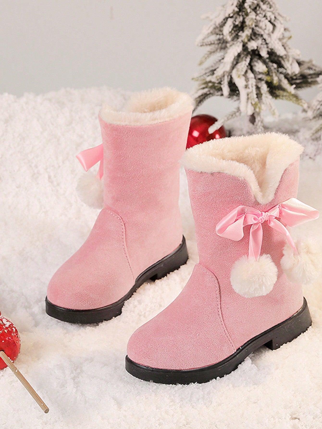 1- Girls Winter Boots Princess Snow Boots New Fashion Bow High-Top Boots Mid-Calf Thick Warm Snow Boots For Christmas, Red Color, Suitable For Little Girls - Smartify4u