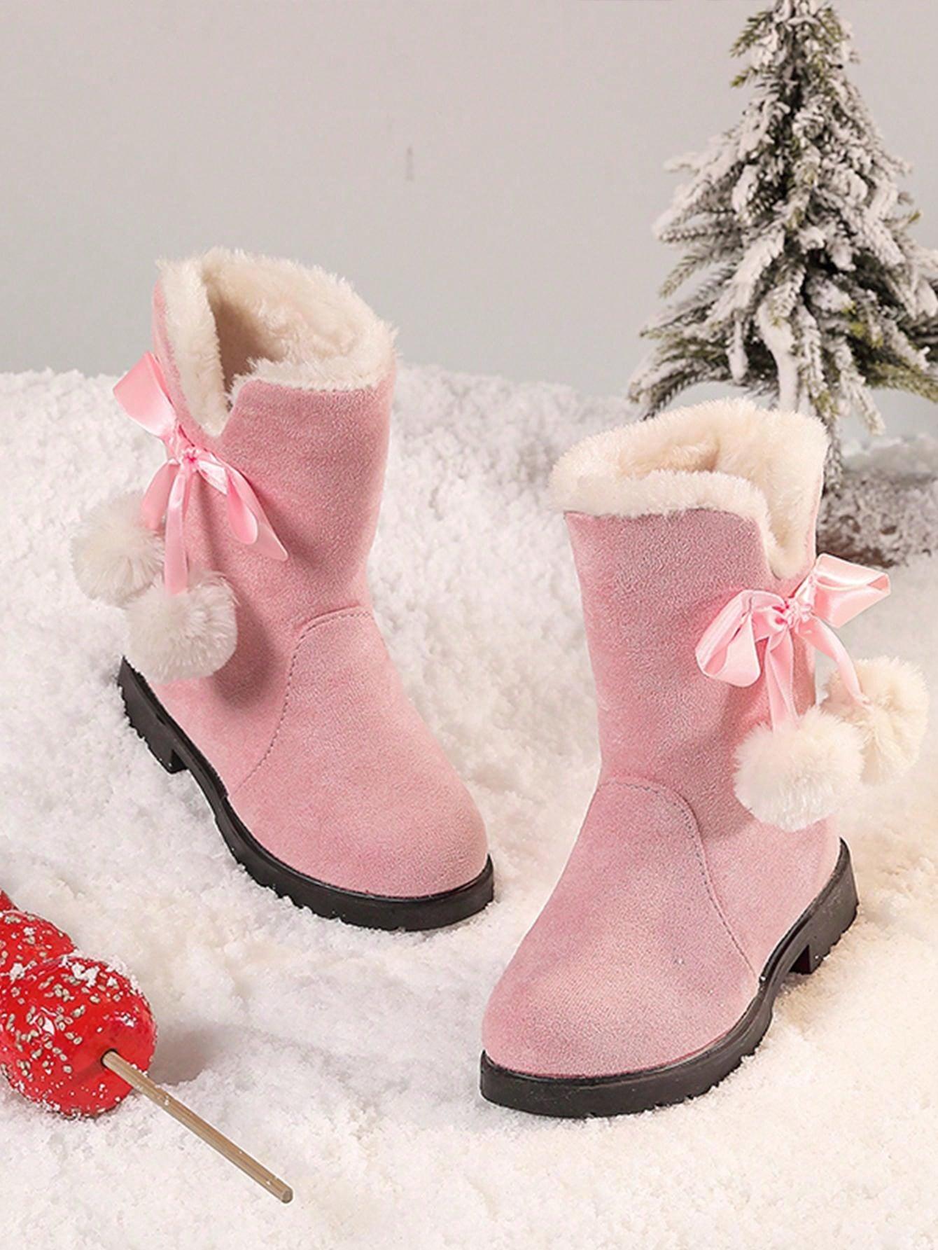 1- Girls Winter Boots Princess Snow Boots New Fashion Bow High-Top Boots Mid-Calf Thick Warm Snow Boots For Christmas, Red Color, Suitable For Little Girls - Smartify4u