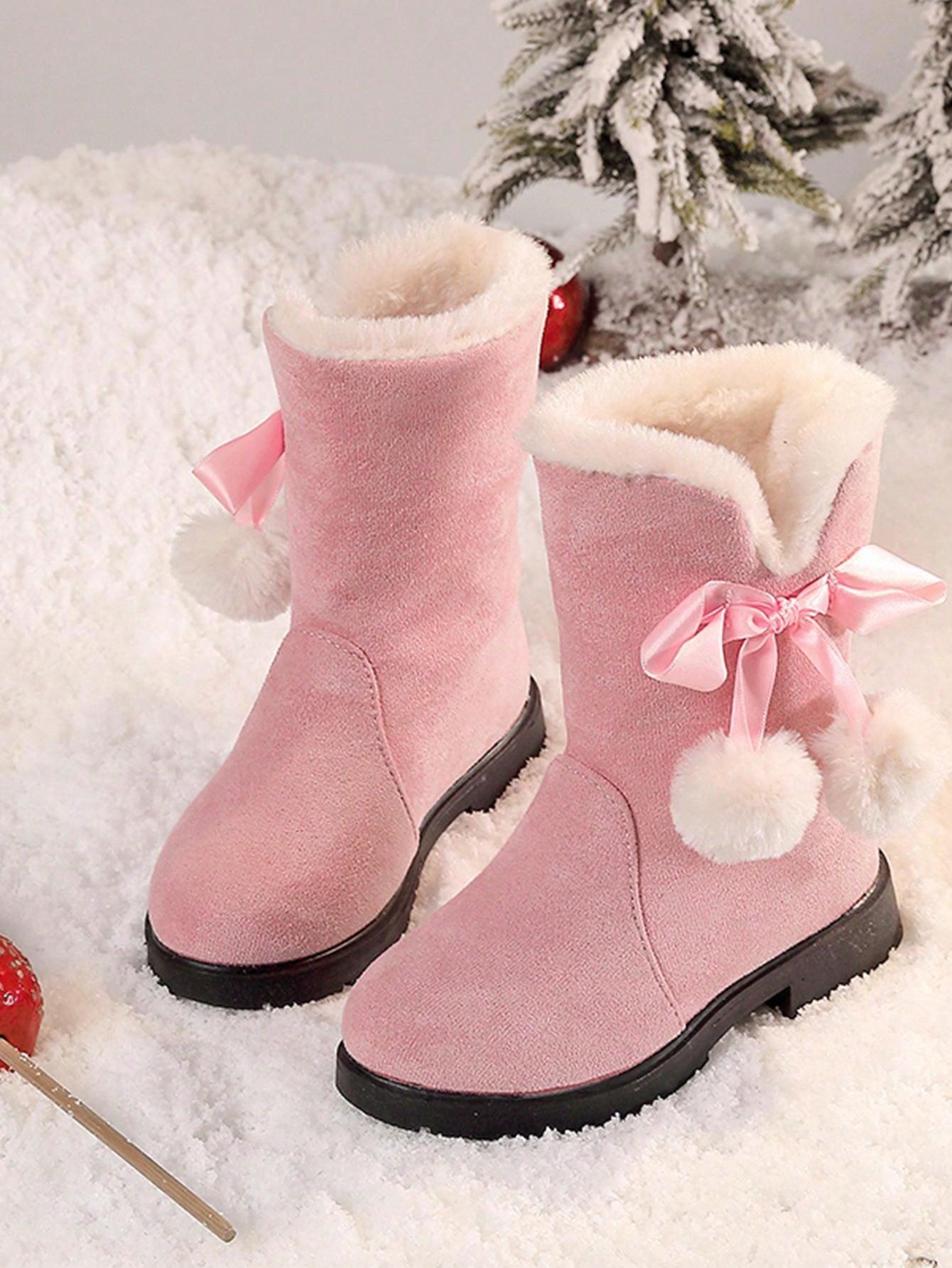 1- Girls Winter Boots Princess Snow Boots New Fashion Bow High-Top Boots Mid-Calf Thick Warm Snow Boots For Christmas, Red Color, Suitable For Little Girls - Smartify4u