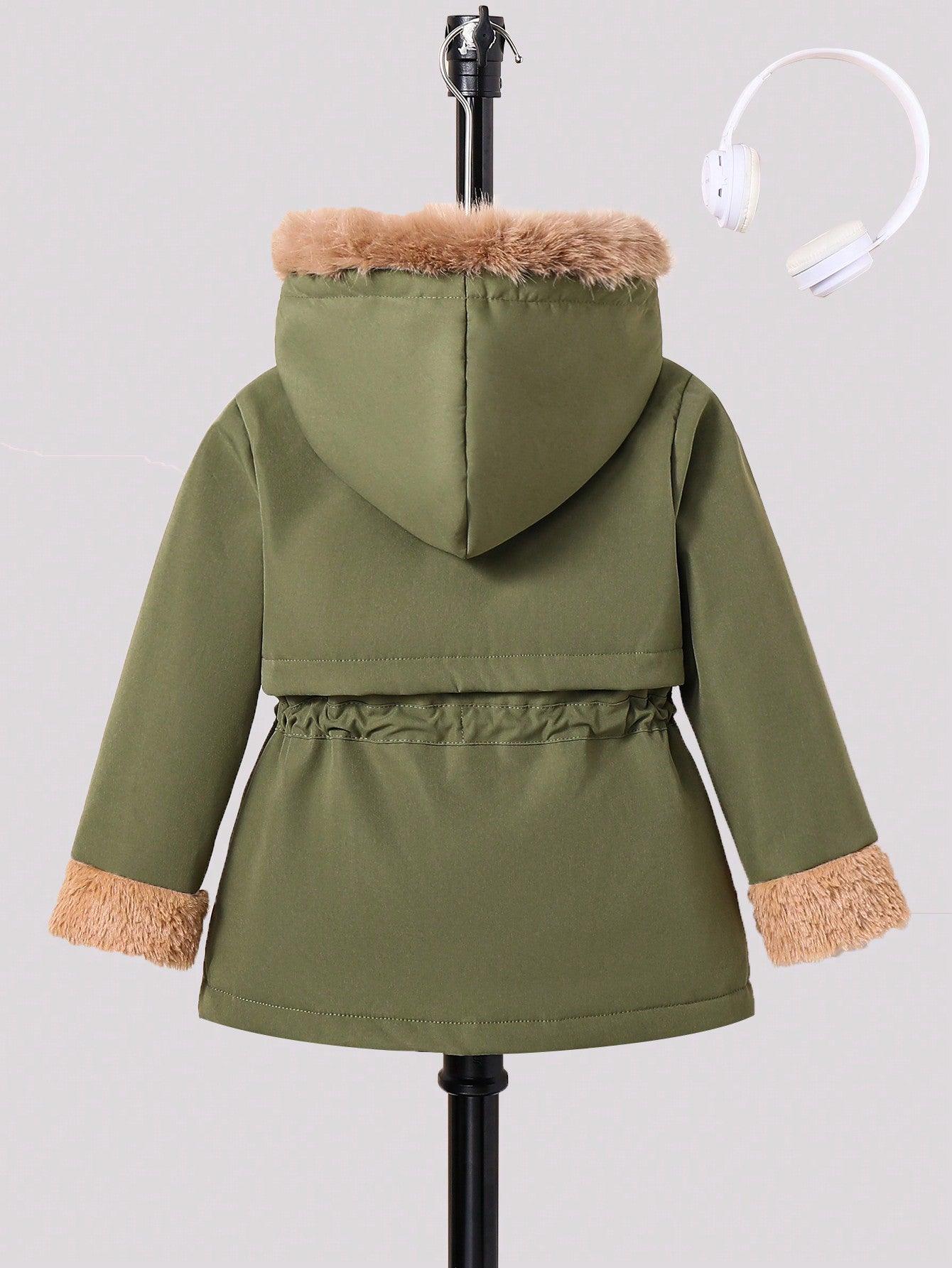 1- Young Girls' Casual All-Match Parka, Autumn & Winter New Arrival, Cargo Lined With Plush For Thick Warmth And Cold Protection. Fur Design On The Cuffs Adds A Finishing Touch. Fashionable Athletic Patch On The Left Chest. The Hat And Fur Collar Showcase - Smartify4u