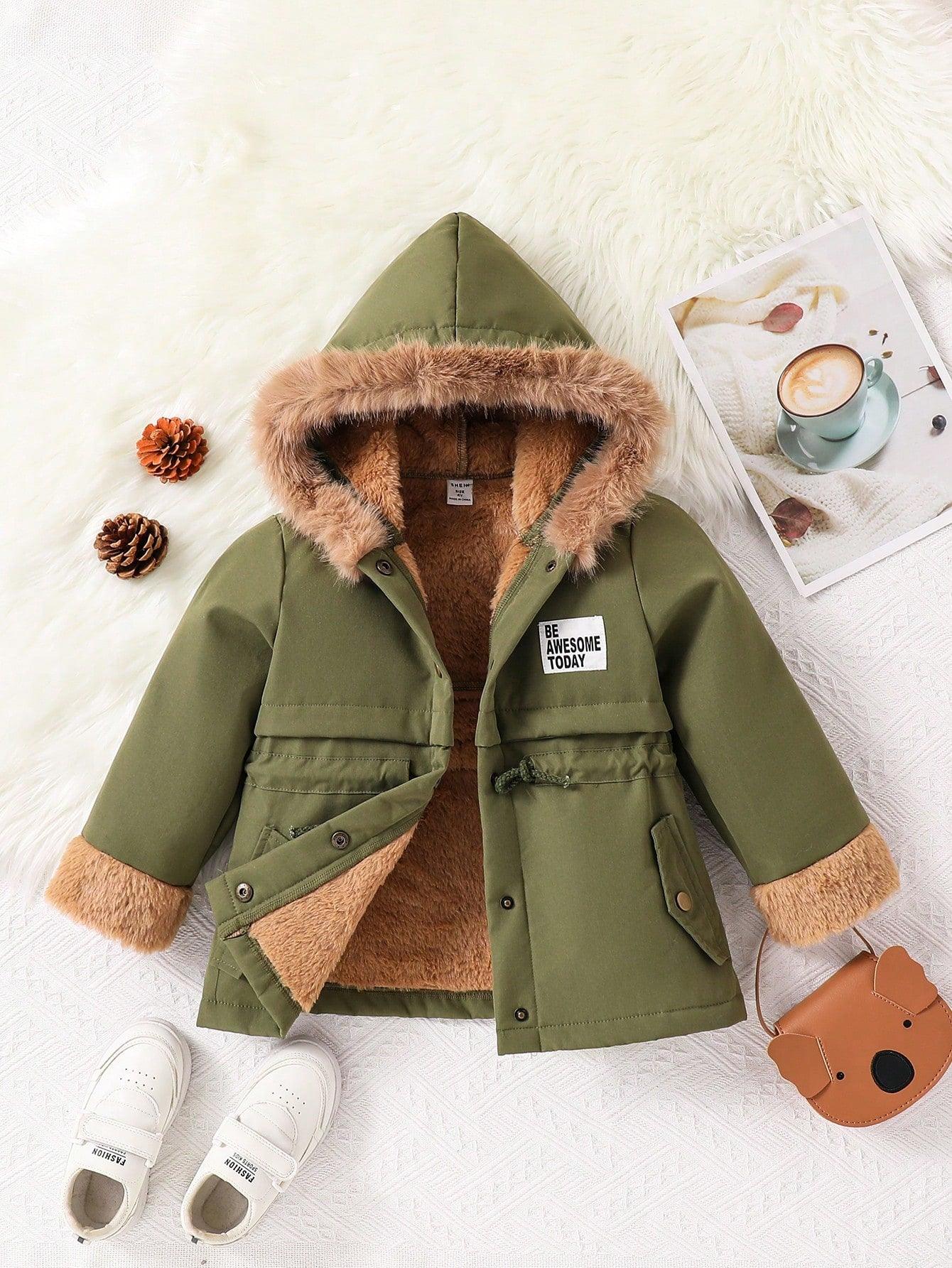 1- Young Girls' Casual All-Match Parka, Autumn & Winter New Arrival, Cargo Lined With Plush For Thick Warmth And Cold Protection. Fur Design On The Cuffs Adds A Finishing Touch. Fashionable Athletic Patch On The Left Chest. The Hat And Fur Collar Showcase - Smartify4u