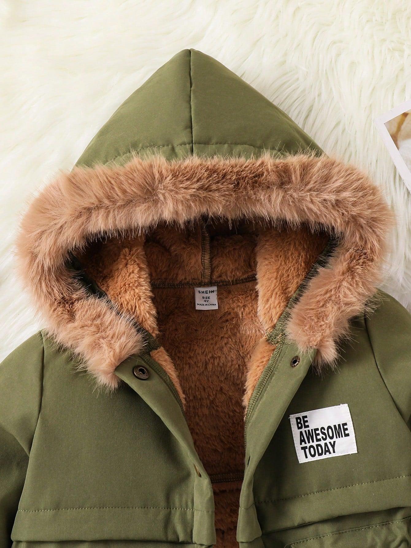 1- Young Girls' Casual All-Match Parka, Autumn & Winter New Arrival, Cargo Lined With Plush For Thick Warmth And Cold Protection. Fur Design On The Cuffs Adds A Finishing Touch. Fashionable Athletic Patch On The Left Chest. The Hat And Fur Collar Showcase - Smartify4u