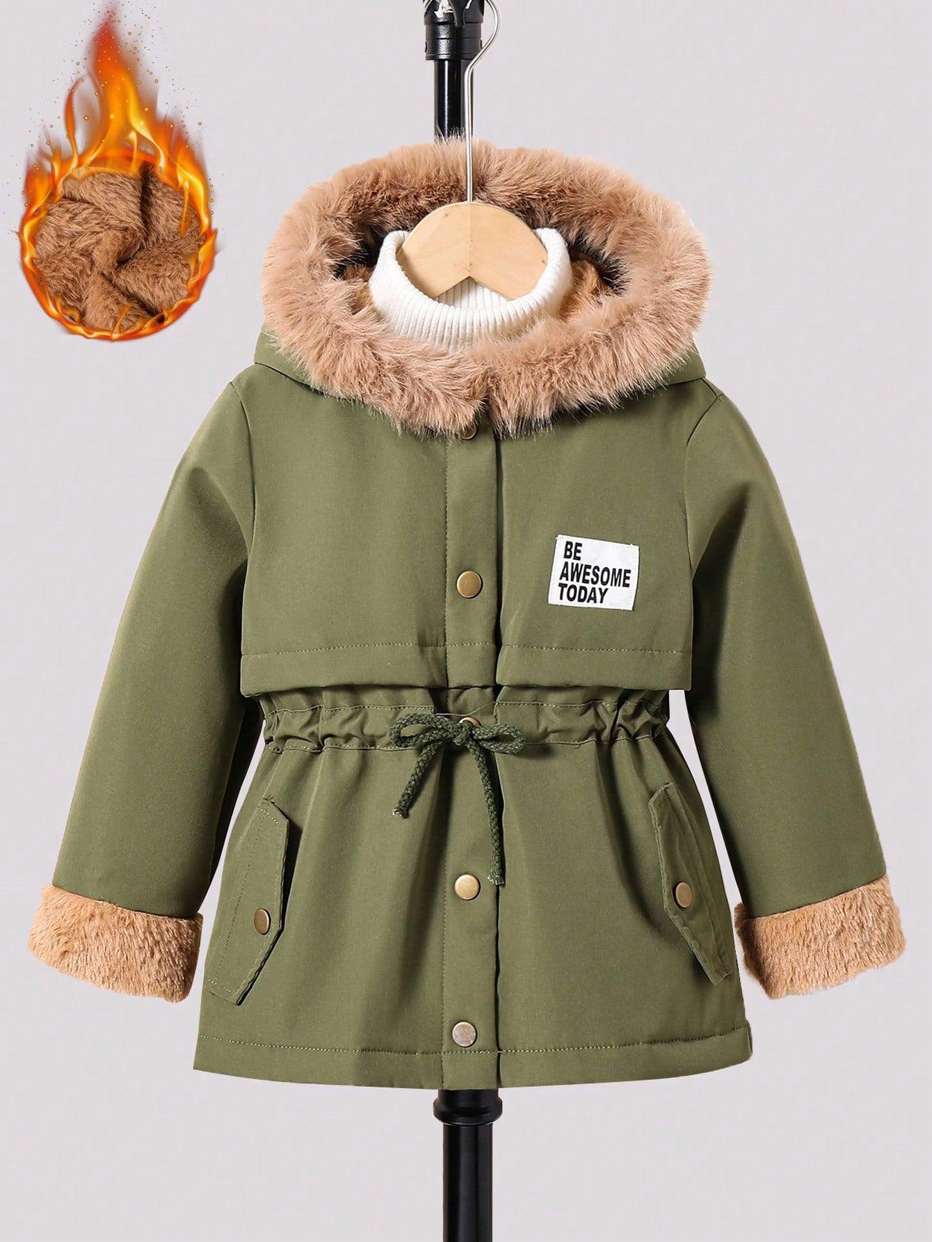 1- Young Girls' Casual All-Match Parka, Autumn & Winter New Arrival, Cargo Lined With Plush For Thick Warmth And Cold Protection. Fur Design On The Cuffs Adds A Finishing Touch. Fashionable Athletic Patch On The Left Chest. The Hat And Fur Collar Showcase - Smartify4u