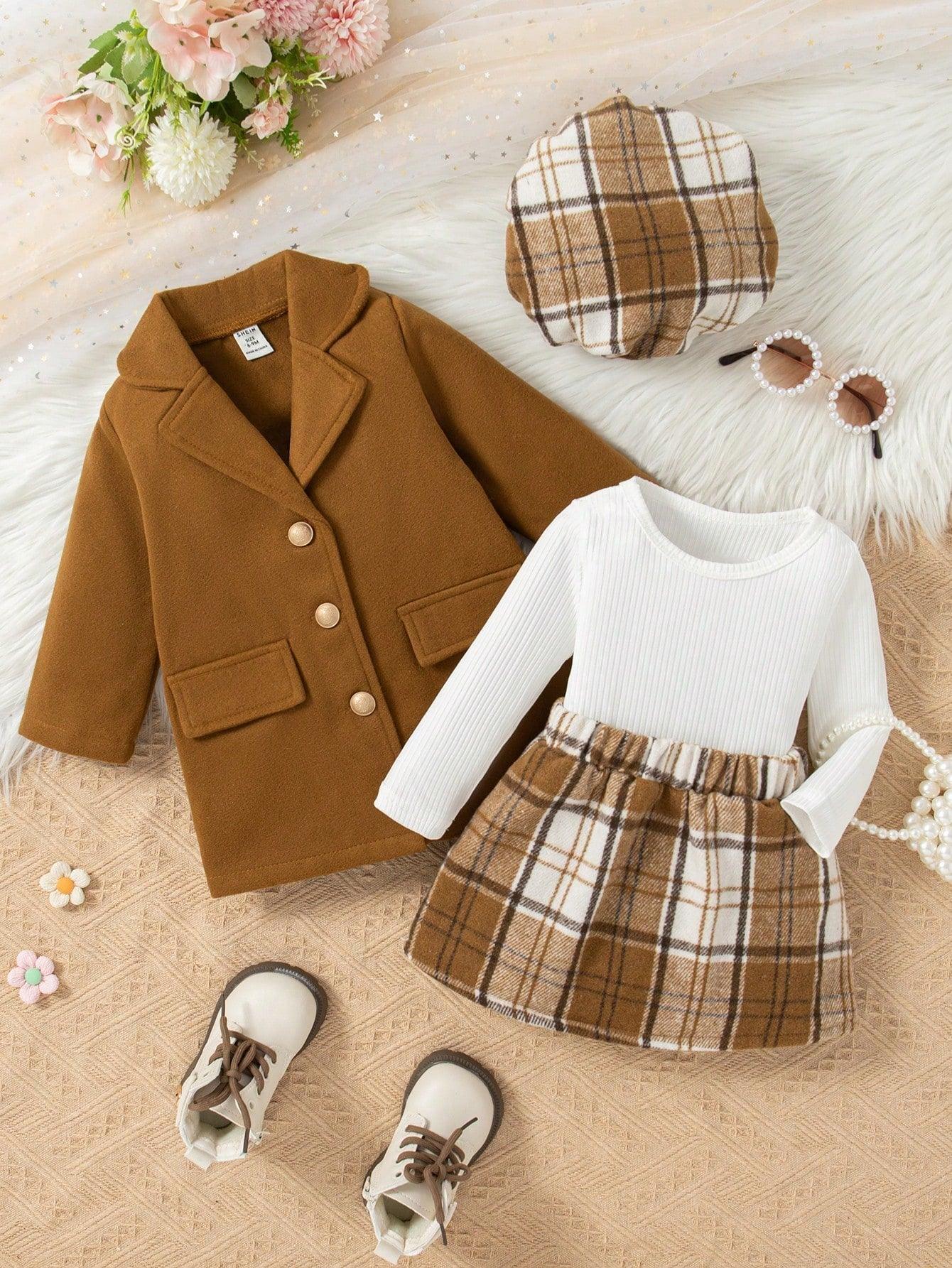 1- Baby Girls 3-Piece Autumn/Winter Outfit, 2023 New Fashion Children's Suit - Skirt, Academic Style JK Uniform, Princess Dress, For Christmas - Smartify4u