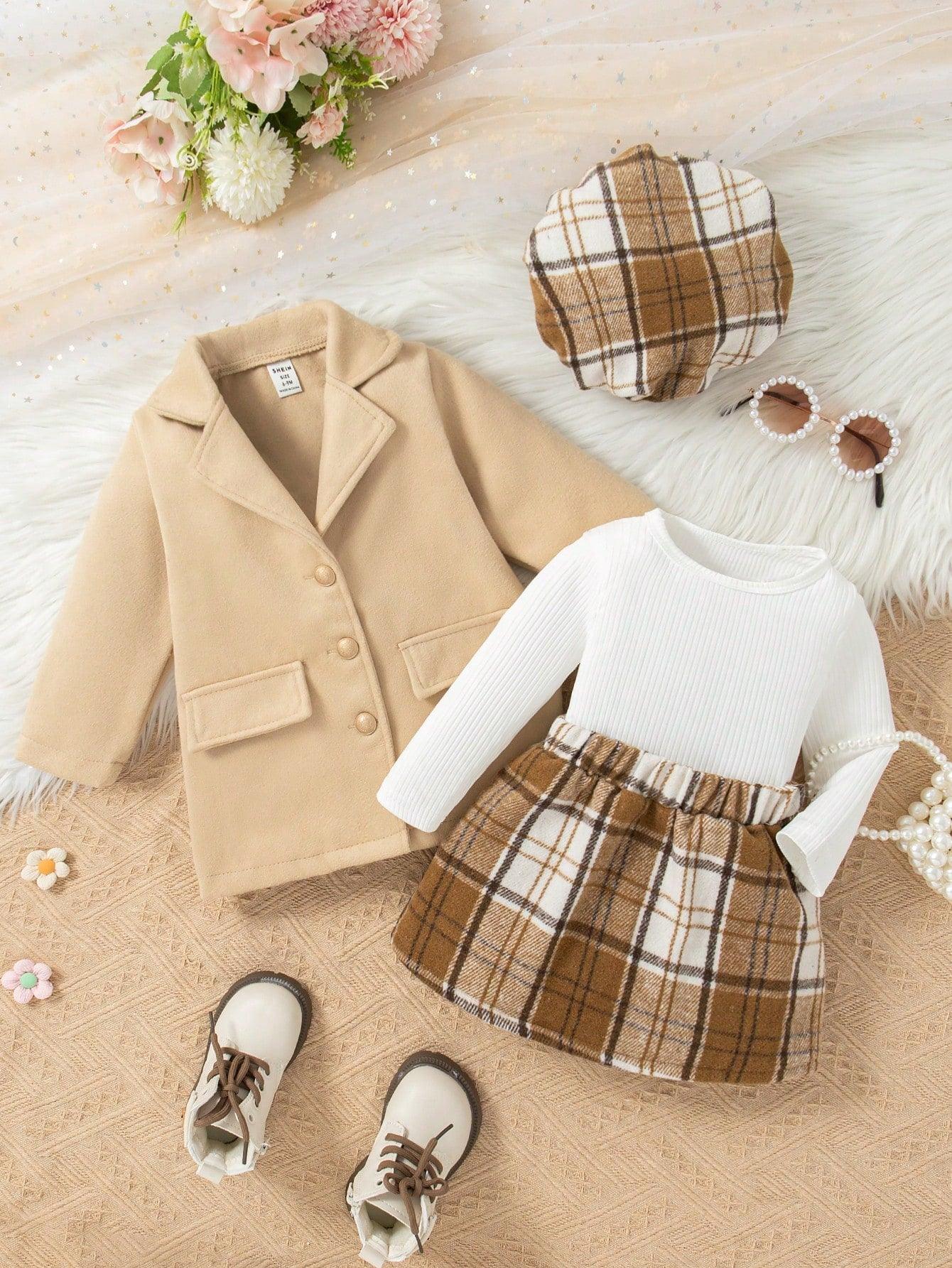 1- Baby Girls 3-Piece Autumn/Winter Outfit, 2023 New Fashion Children's Suit - Skirt, Academic Style JK Uniform, Princess Dress, For Christmas - Smartify4u