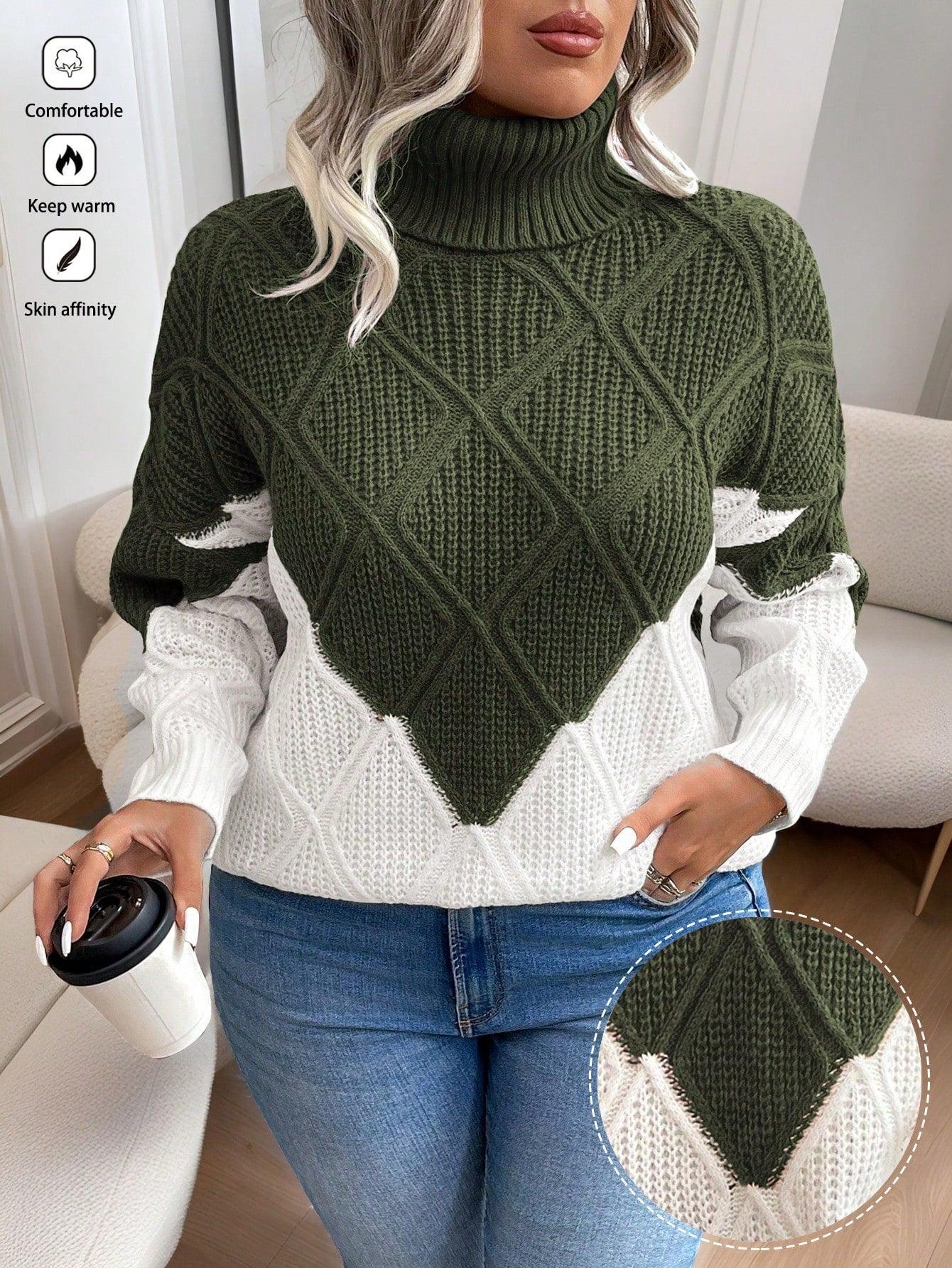 01- Essnce Plus Size Mock Neck Sweater, Fashion Casual Pullover For Everyday Wear, For Winter - Smartify4u