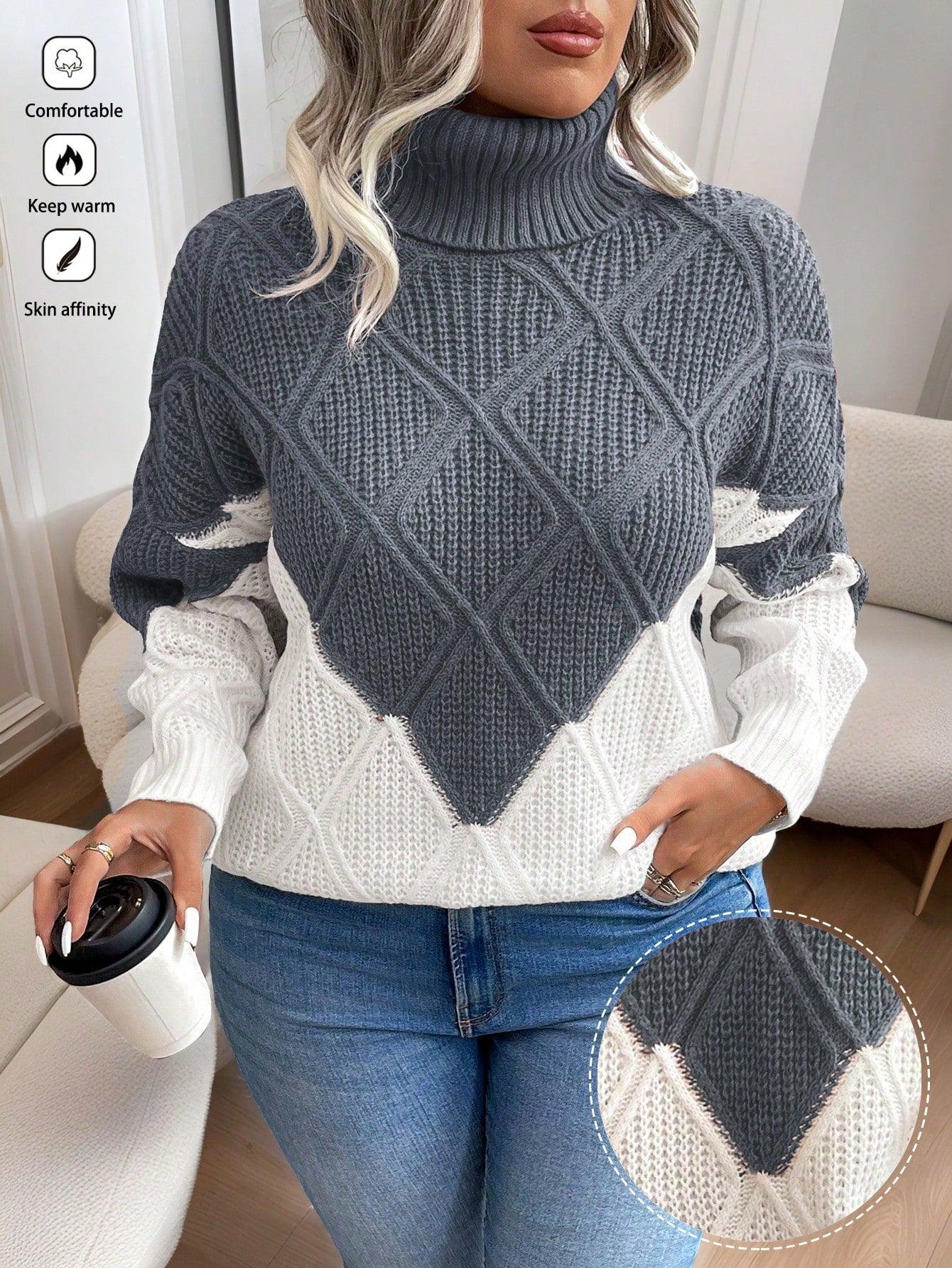 01- Essnce Plus Size Mock Neck Sweater, Fashion Casual Pullover For Everyday Wear, For Winter - Smartify4u