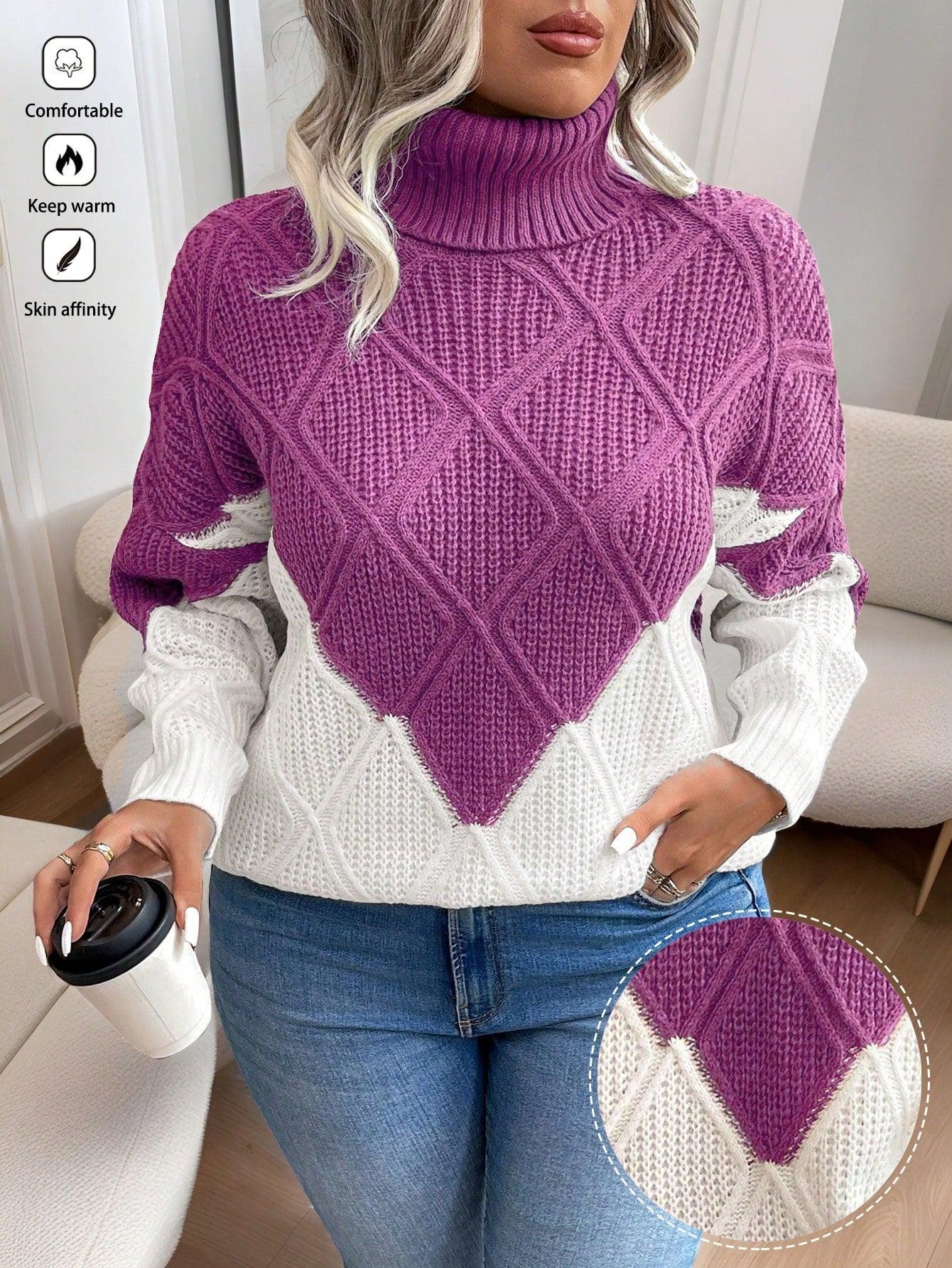 01- Essnce Plus Size Mock Neck Sweater, Fashion Casual Pullover For Everyday Wear, For Winter - Smartify4u