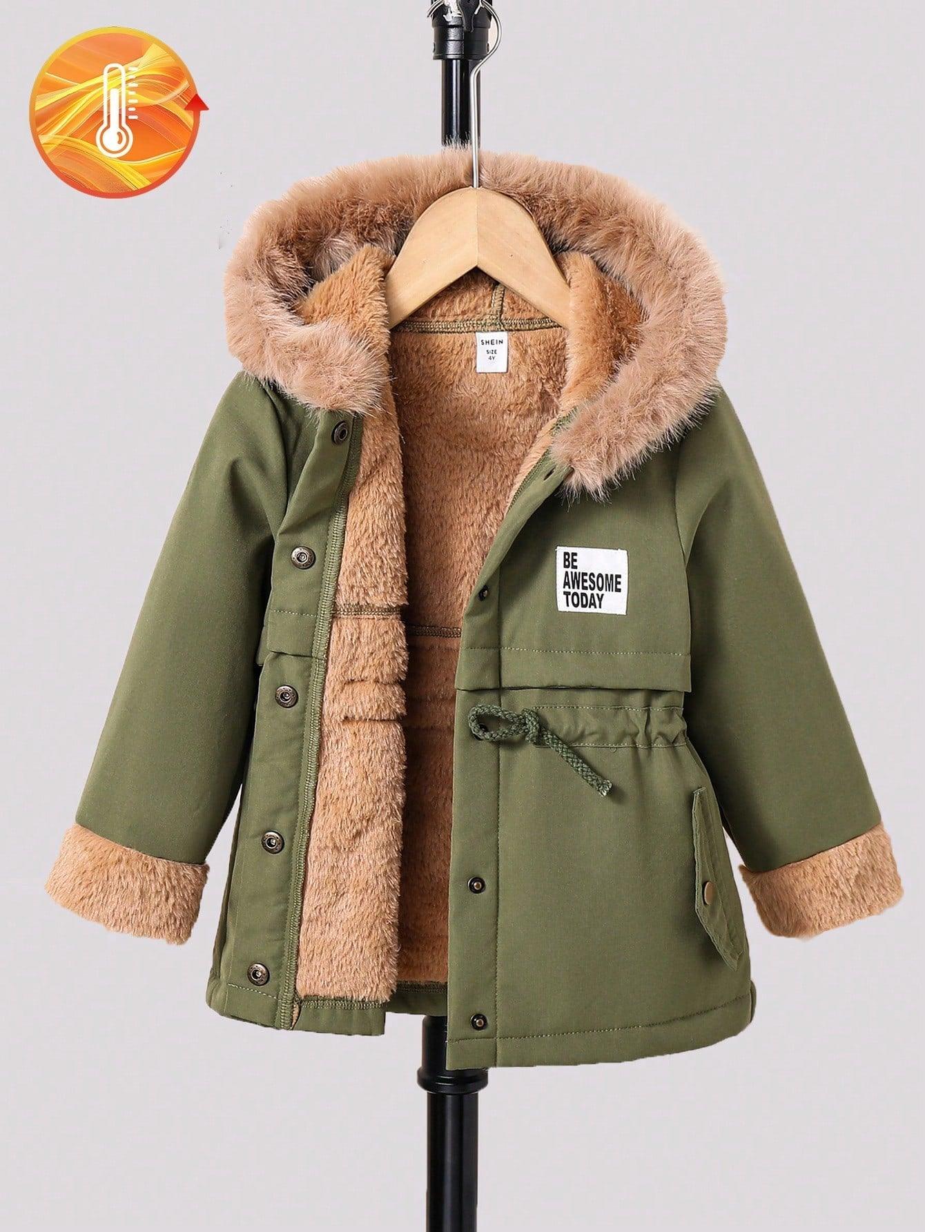 1- Young Girls' Casual All-Match Parka, Autumn & Winter New Arrival, Cargo Lined With Plush For Thick Warmth And Cold Protection. Fur Design On The Cuffs Adds A Finishing Touch. Fashionable Athletic Patch On The Left Chest. The Hat And Fur Collar Showcase - Smartify4u