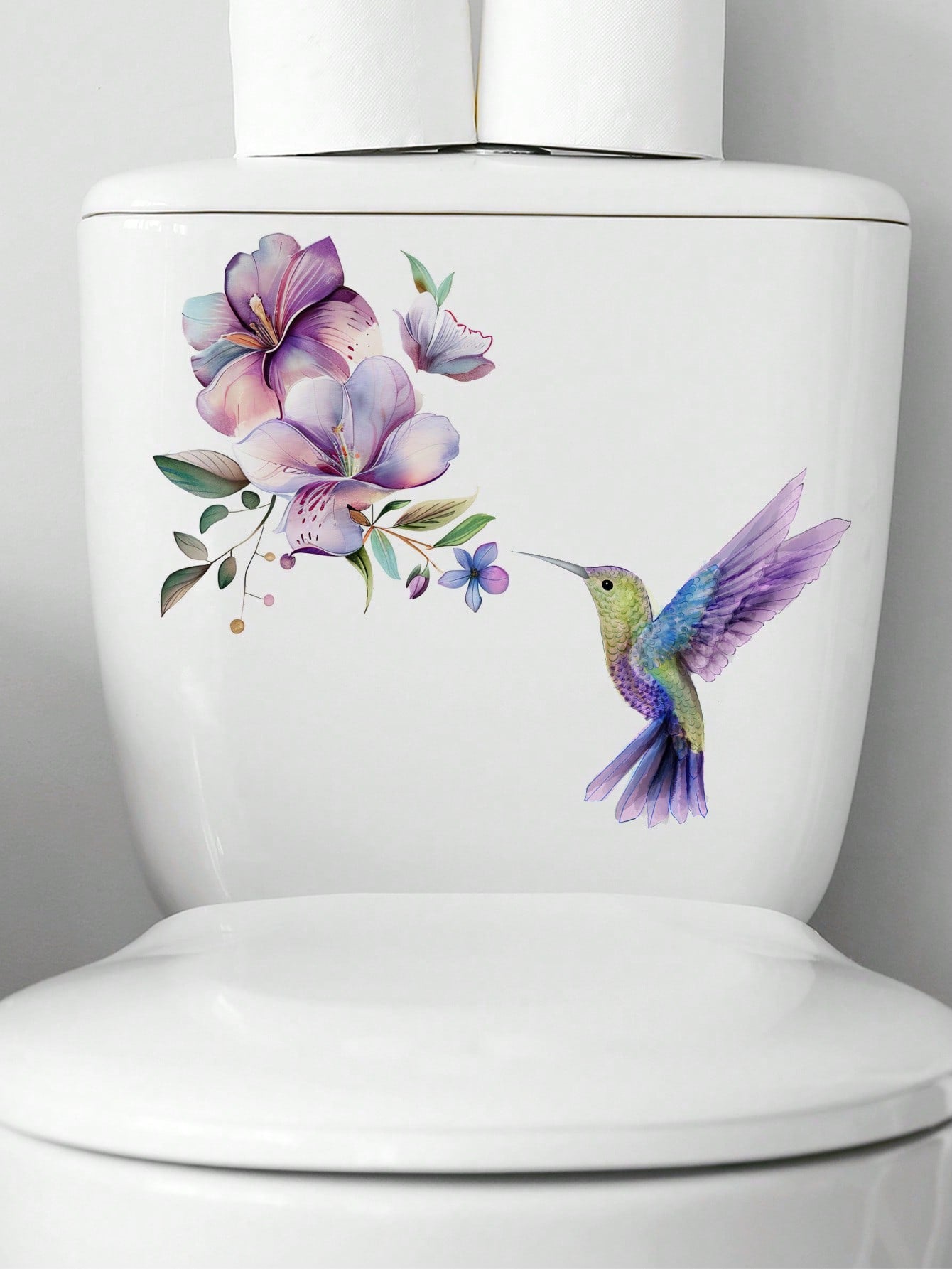 art- 1pc PVC Toilet Lid Decal, Bird & Floral Pattern Toilet Stool Commode Sticker For Bathroom