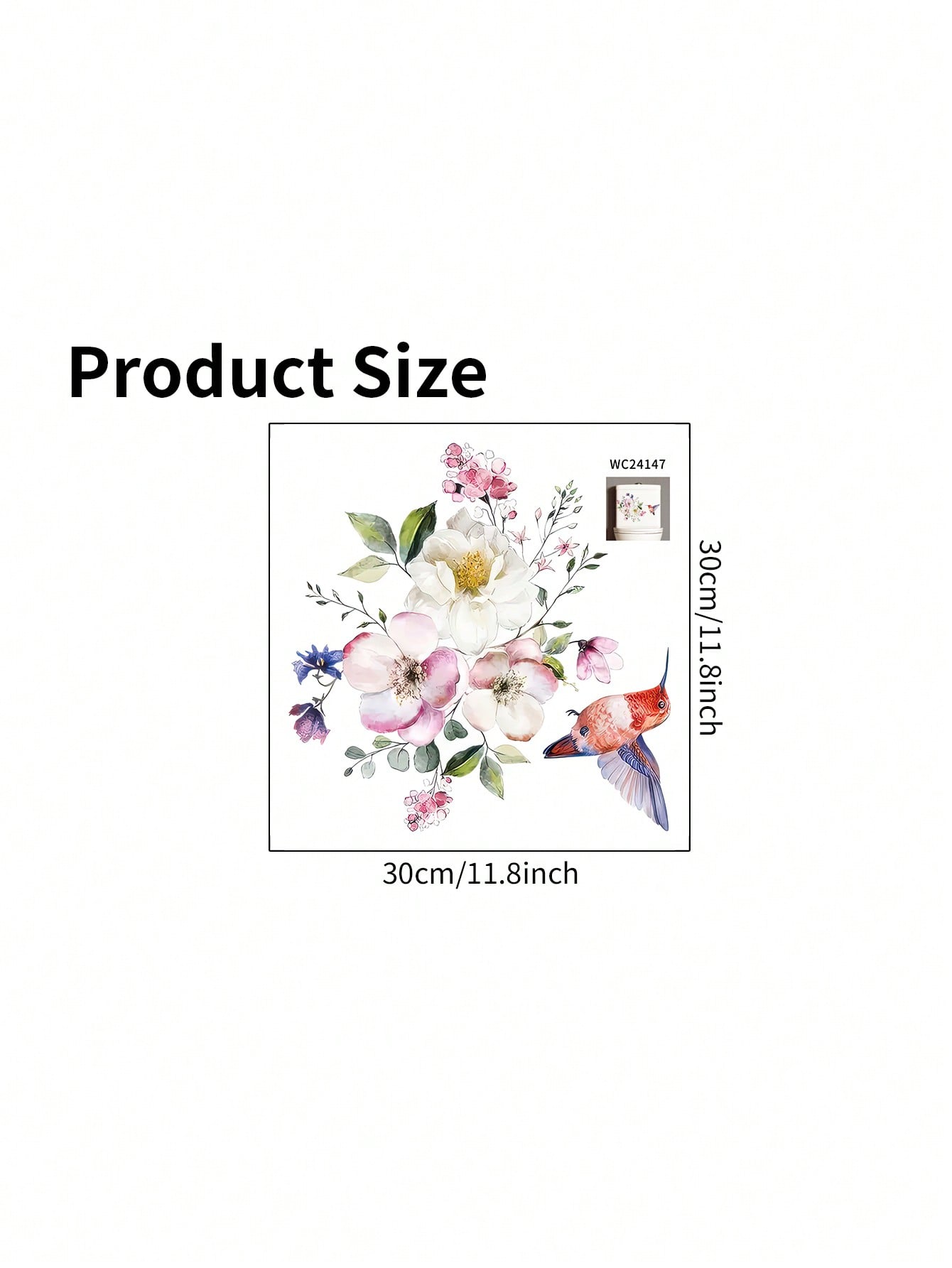 art- 1pc PVC Toilet Lid Decal, Bird & Floral Pattern Toilet Stool Commode Sticker For Bathroom