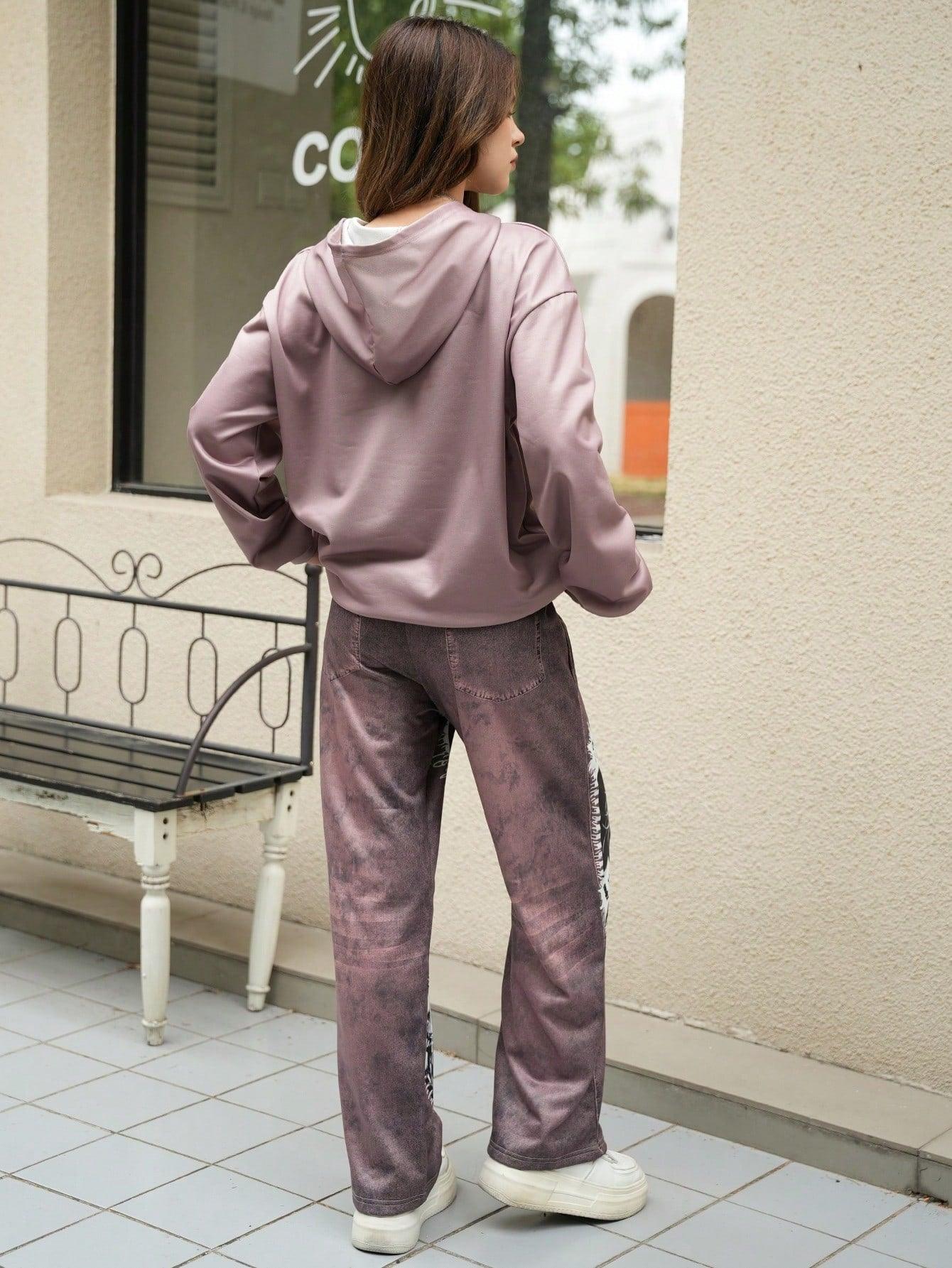 1- 2pcs/Set Teen Girls Anime Graphic Hoodie And Pants, 2024 Autumn & Winter New Outfit - Smartify4u