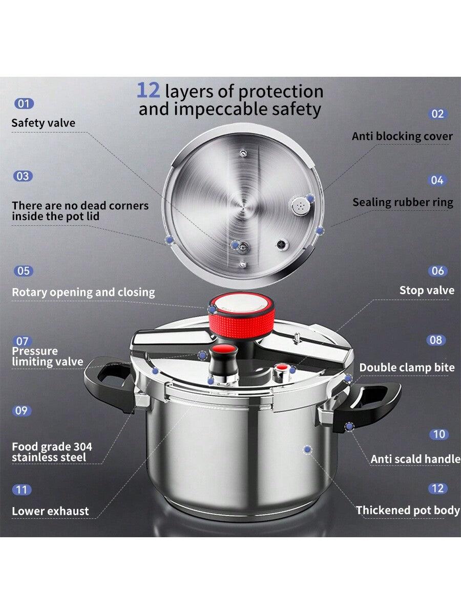 304 Stainless Steel Explosion-Proof Pressure Cooker,Suitable For Gas Stove, Induction Cooktop, Fast Cooking Soup Pot - Smartify4u