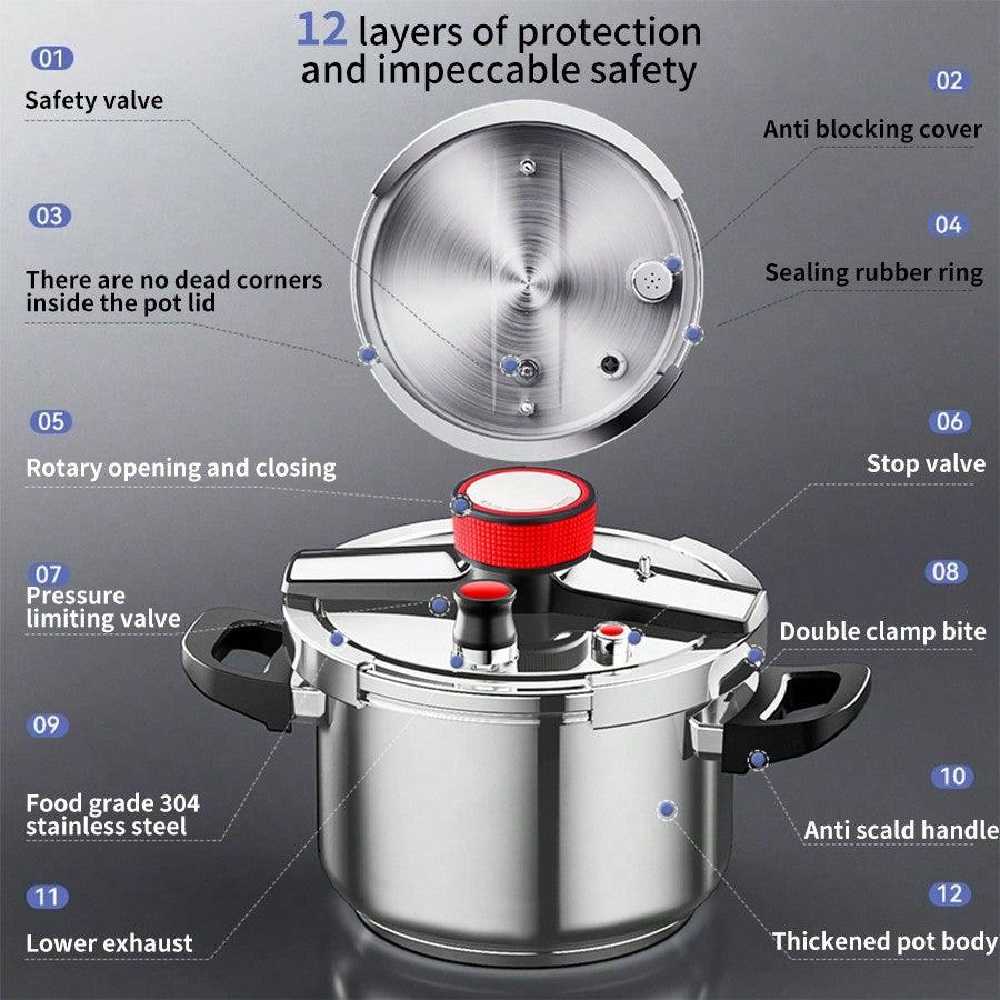 304 Stainless Steel Explosion-Proof Pressure Cooker,Suitable For Gas Stove, Induction Cooktop, Fast Cooking Soup Pot - Smartify4u