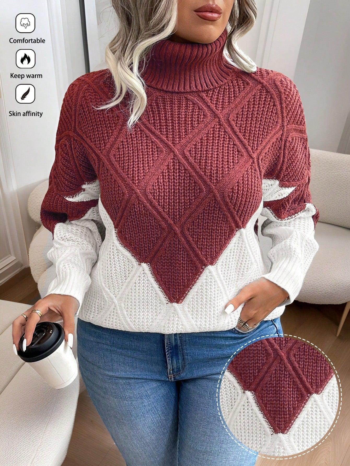 01- Essnce Plus Size Mock Neck Sweater, Fashion Casual Pullover For Everyday Wear, For Winter - Smartify4u