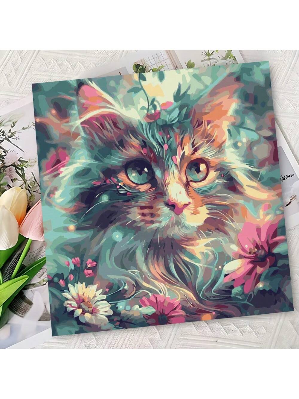 art- 1pc Pictures By Numbers Cat Kitten Tree Animal Paint Kit For Adults Drawing By Numbers Set Crafts Supplies Adults Handpainted DIY Gift Home Decoration Modern Christmas Gift