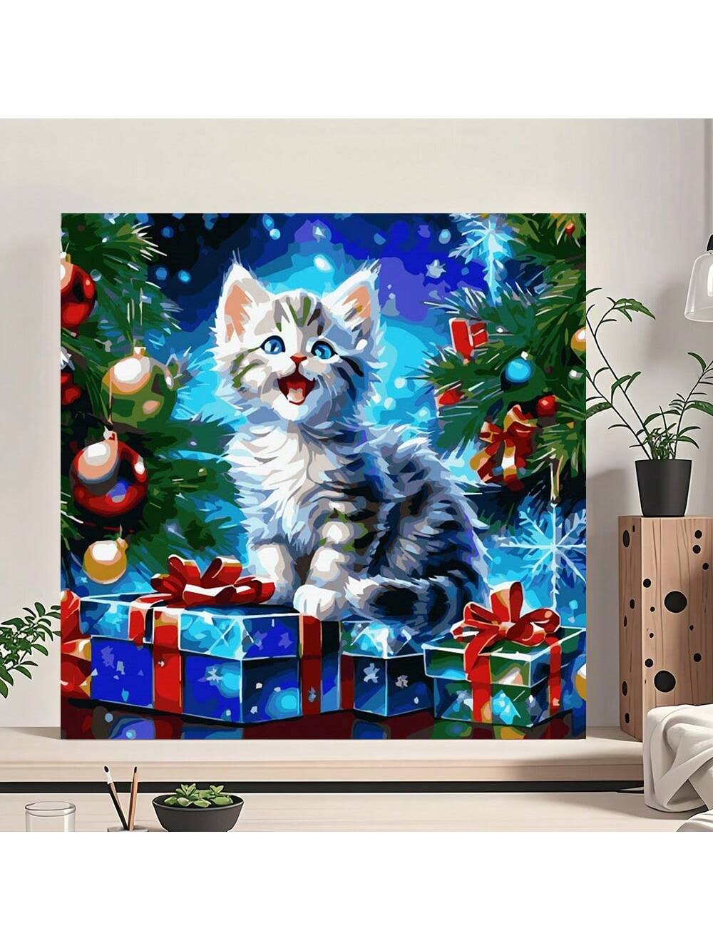 art- 1pc Pictures By Numbers Cat Kitten Tree Animal Paint Kit For Adults Drawing By Numbers Set Crafts Supplies Adults Handpainted DIY Gift Home Decoration Modern Christmas Gift