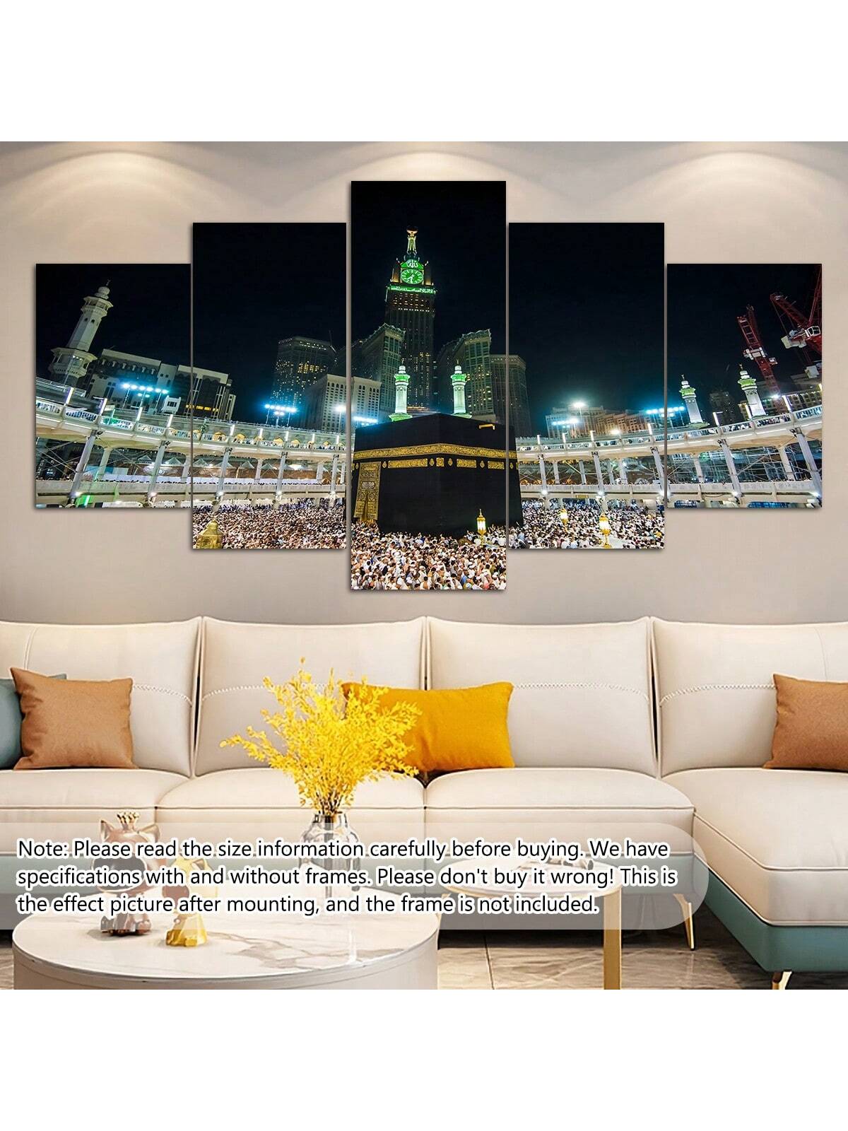 art- 5pcs/Set Kaba Canvas Painting Wall Art, Islamic Pilgrimage Landscape Wall Art, Waterproof Odorless Home Decor Oil Painting