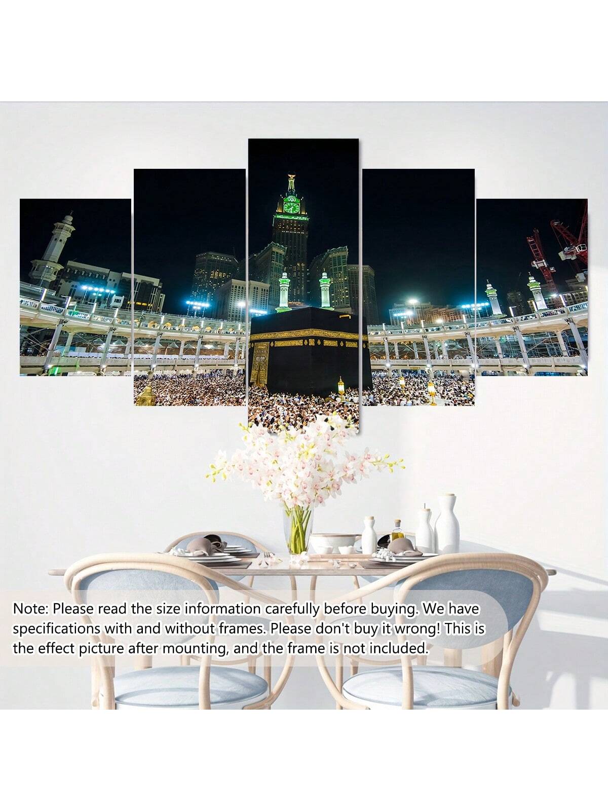 art- 5pcs/Set Kaba Canvas Painting Wall Art, Islamic Pilgrimage Landscape Wall Art, Waterproof Odorless Home Decor Oil Painting