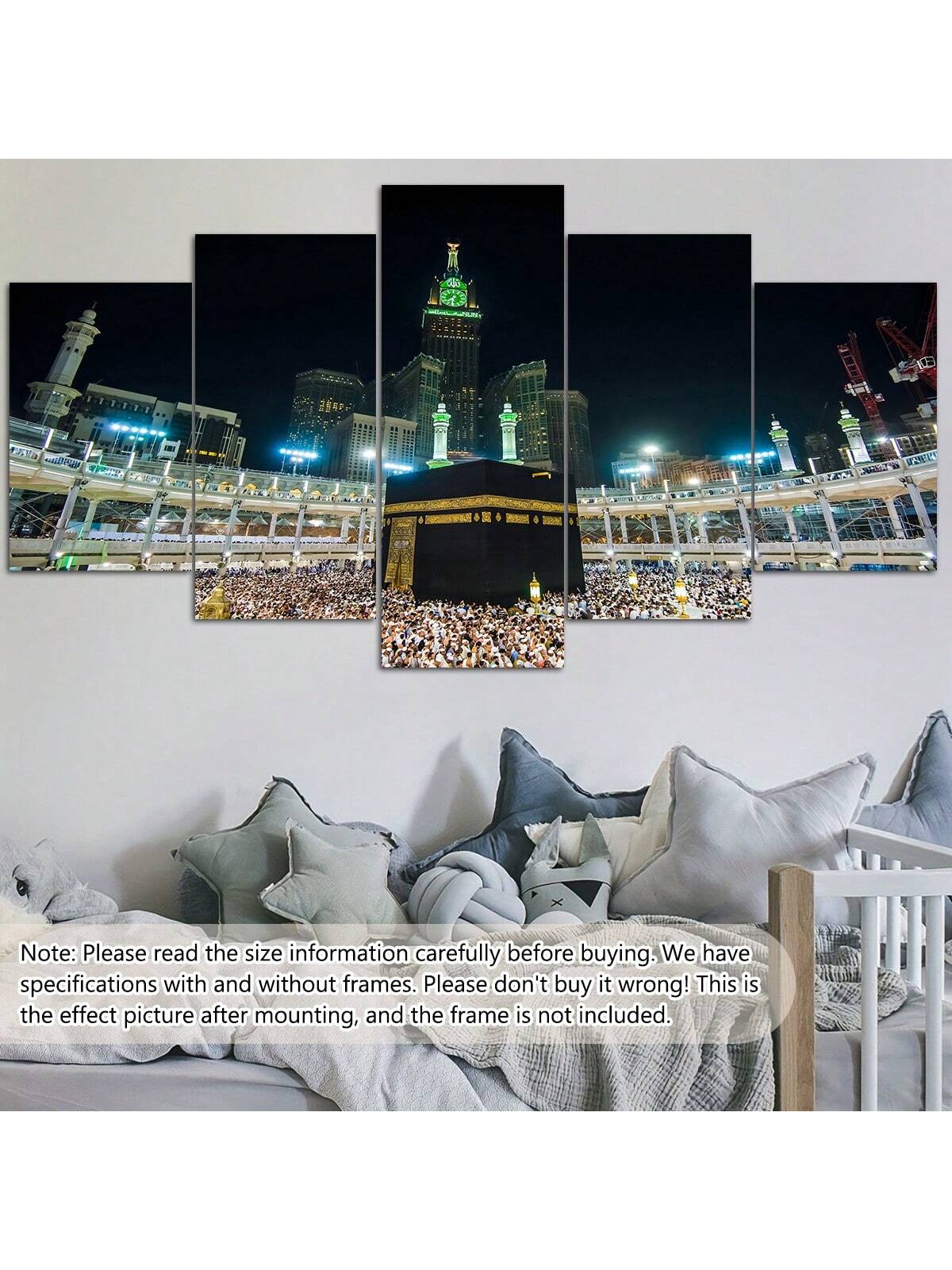 art- 5pcs/Set Kaba Canvas Painting Wall Art, Islamic Pilgrimage Landscape Wall Art, Waterproof Odorless Home Decor Oil Painting